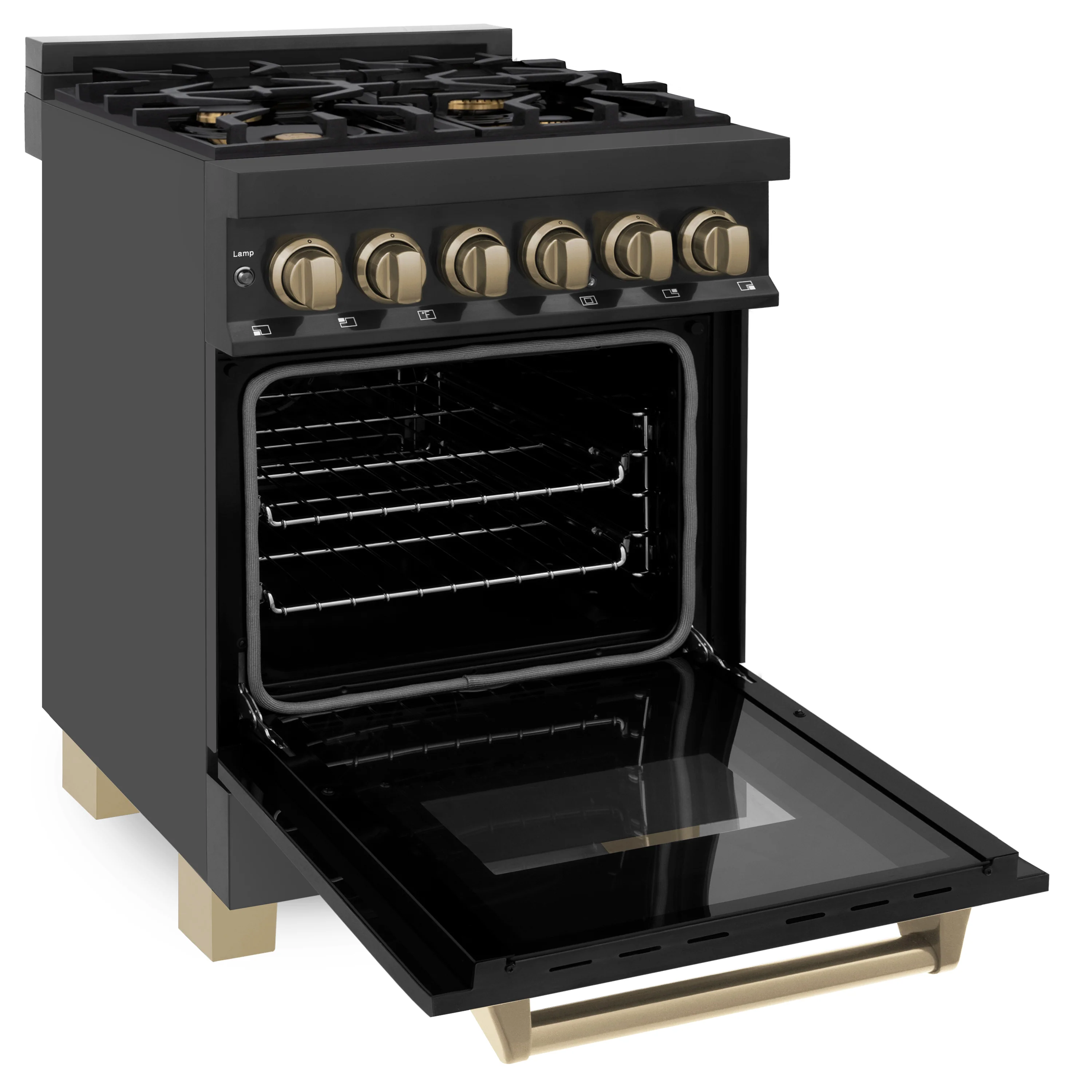 ZLINE Autograph Edition 24 in. 2.8 cu. ft. Legacy Dual Fuel Range with 4 Burner Gas Cooktop and Electric Convection Oven in Black Stainless Steel and Champagne Bronze Accents (RABZ-24-CB) - Image 9