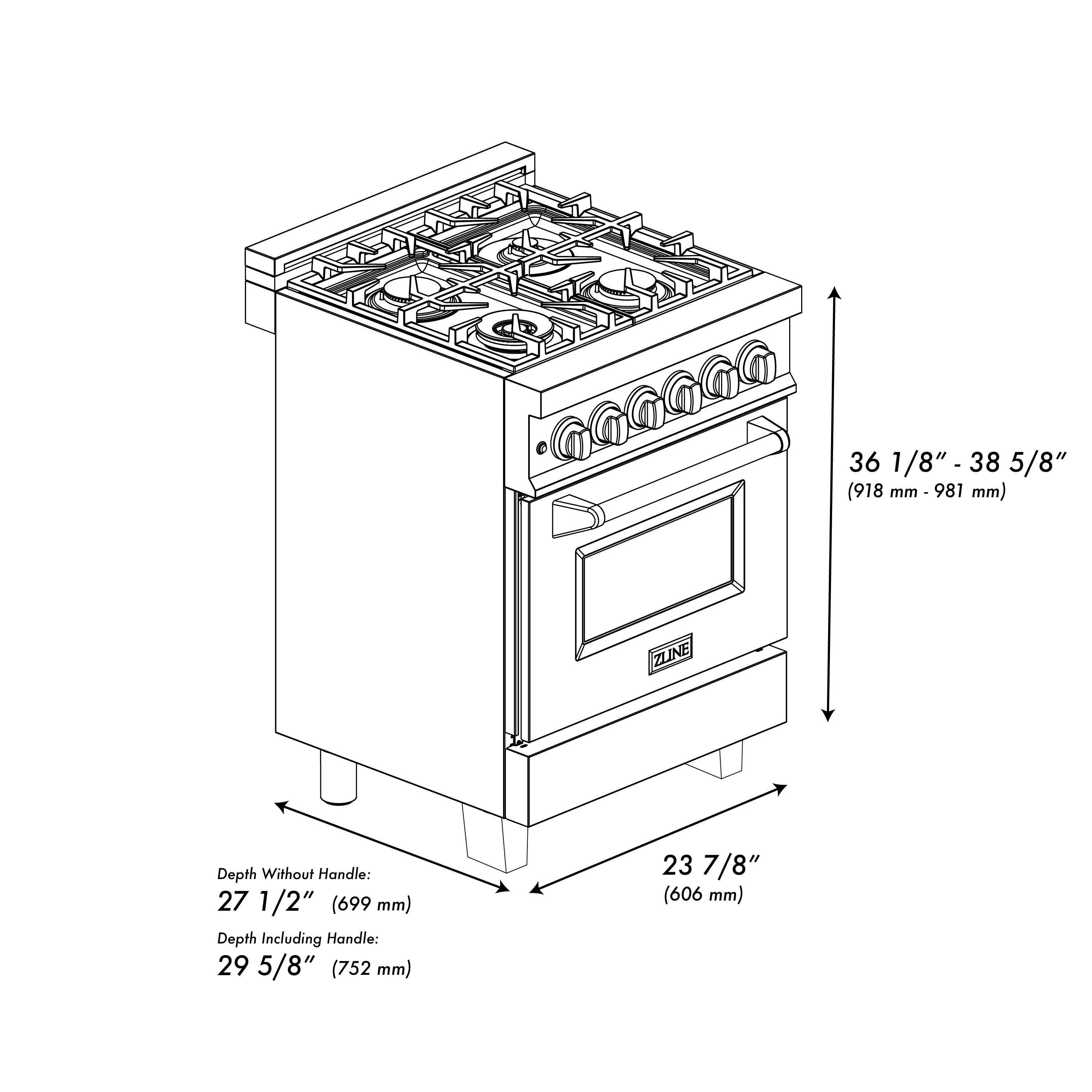 ZLINE Autograph Edition 24 in. 2.8 cu. ft. Legacy Dual Fuel Range with 4 Burner Gas Cooktop and Electric Convection Oven in Black Stainless Steel and Polished Gold Accents (RABZ-24-G) - Image 10