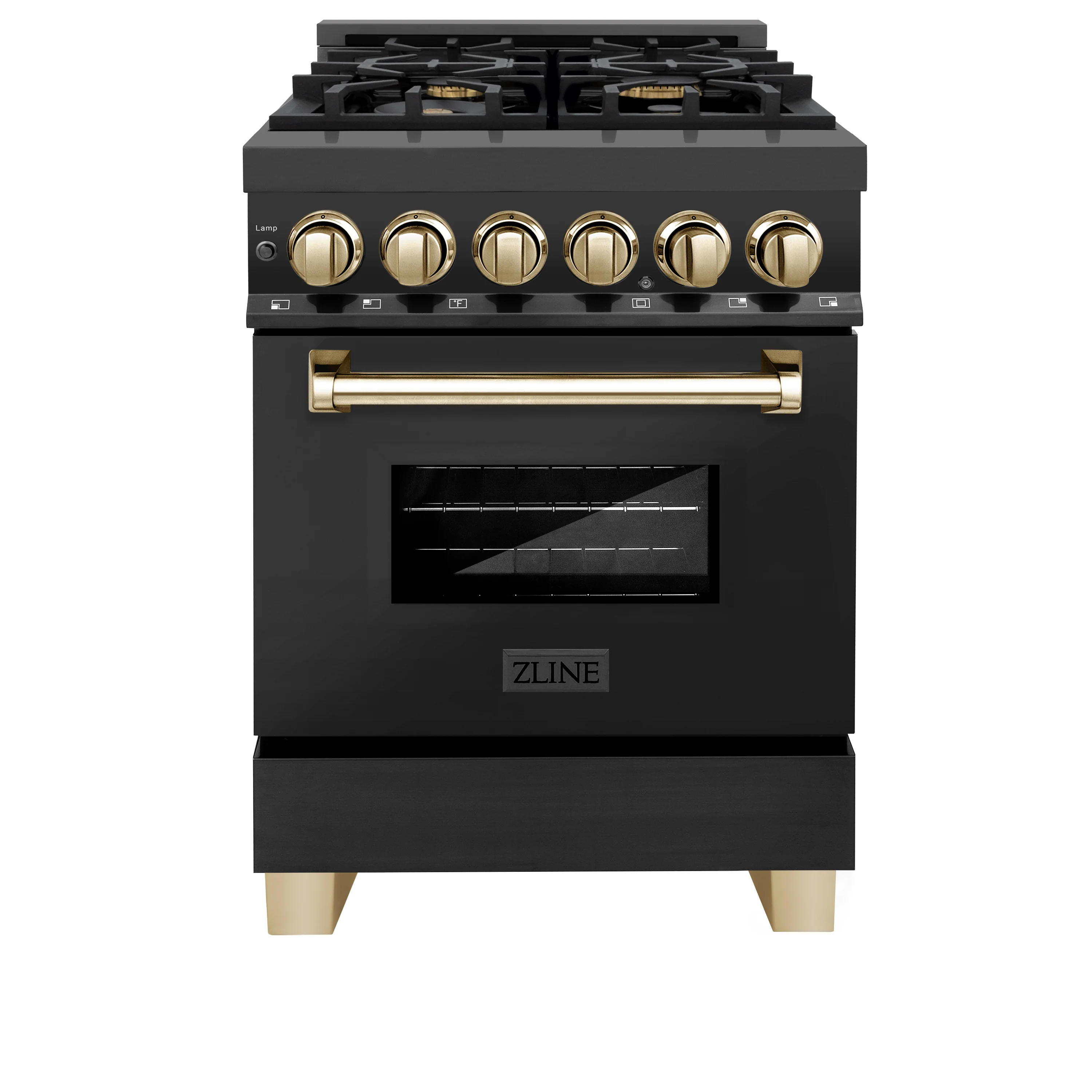 ZLINE Autograph Edition 24 in. 2.8 cu. ft. Legacy Dual Fuel Range with 4 Burner Gas Cooktop and Electric Convection Oven in Black Stainless Steel and Polished Gold Accents (RABZ-24-G) - Image 3