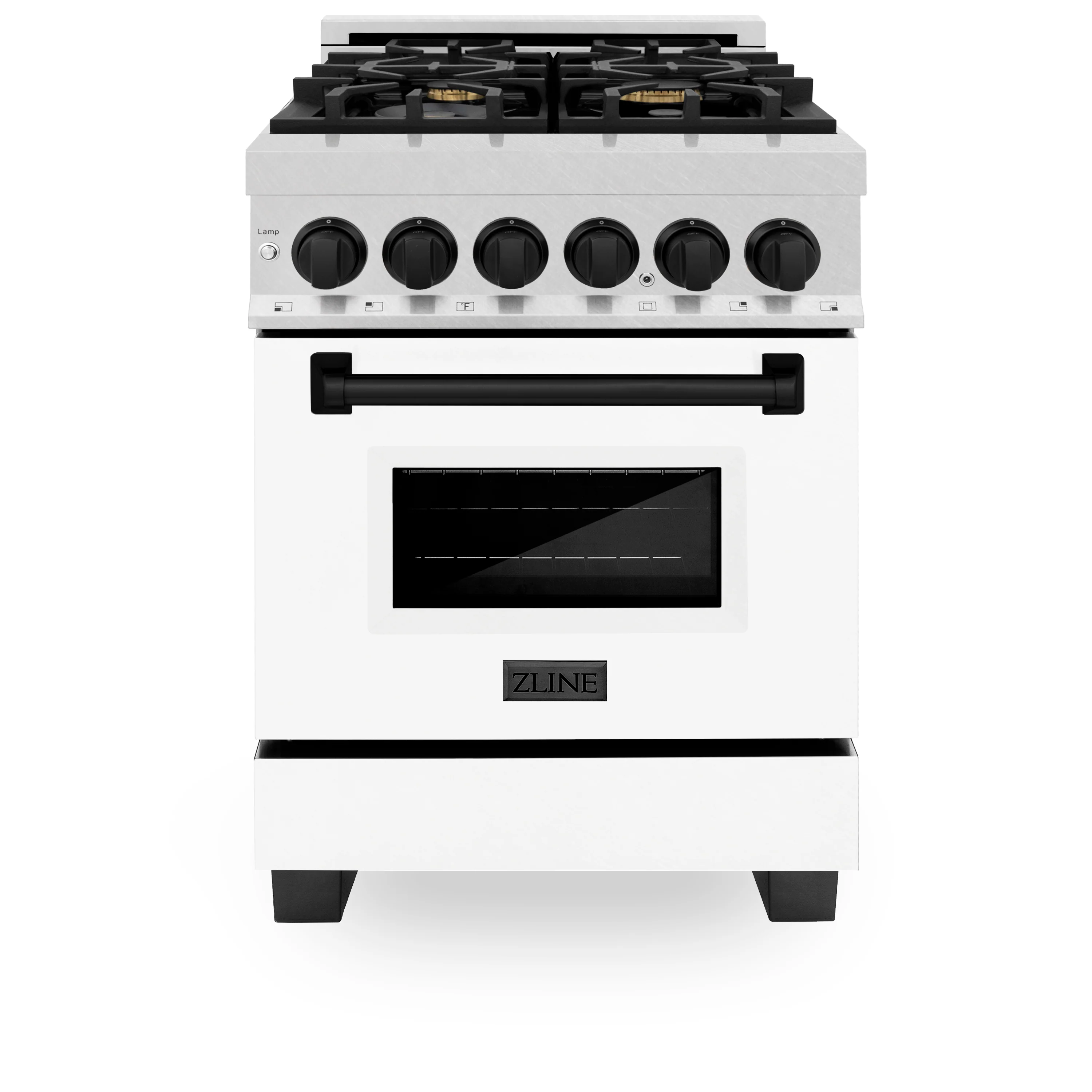 ZLINE Autograph Edition 24 in. 2.8 cu. ft. Legacy Dual Fuel Range with 4 Burner Gas Cooktop and Electric Convection Oven in Satin Stainless Steel with White Matte Door and Matte Black Accents (RASZ-WM-24-MB) - Image 3