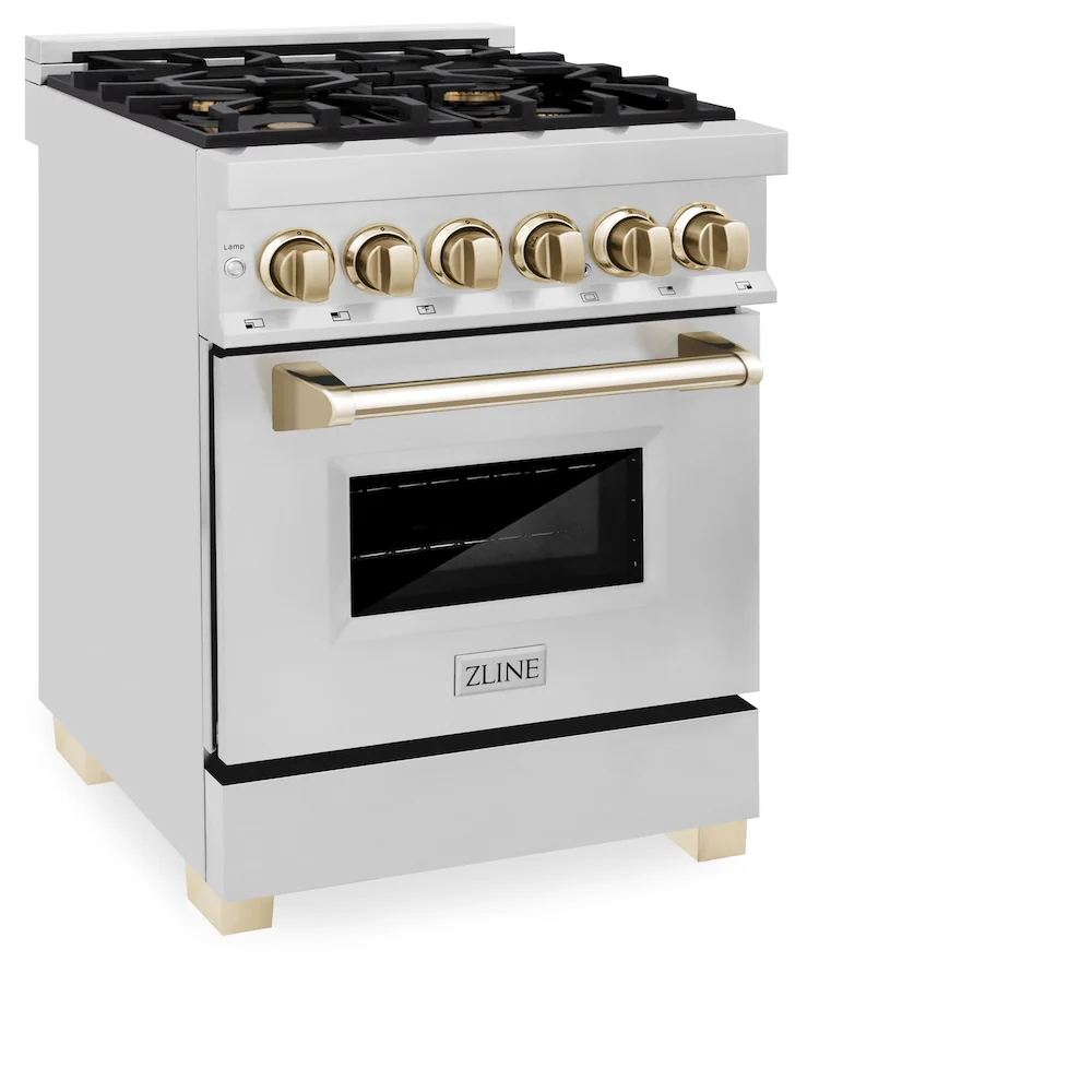 ZLINE Autograph Edition 24 in. 2.8 cu. ft. Legacy Dual Fuel Range with 4 Burner Gas Cooktop and Electric Convection Oven in Stainless Steel and Polished Gold Accents (RAZ-24-G) - Image 5