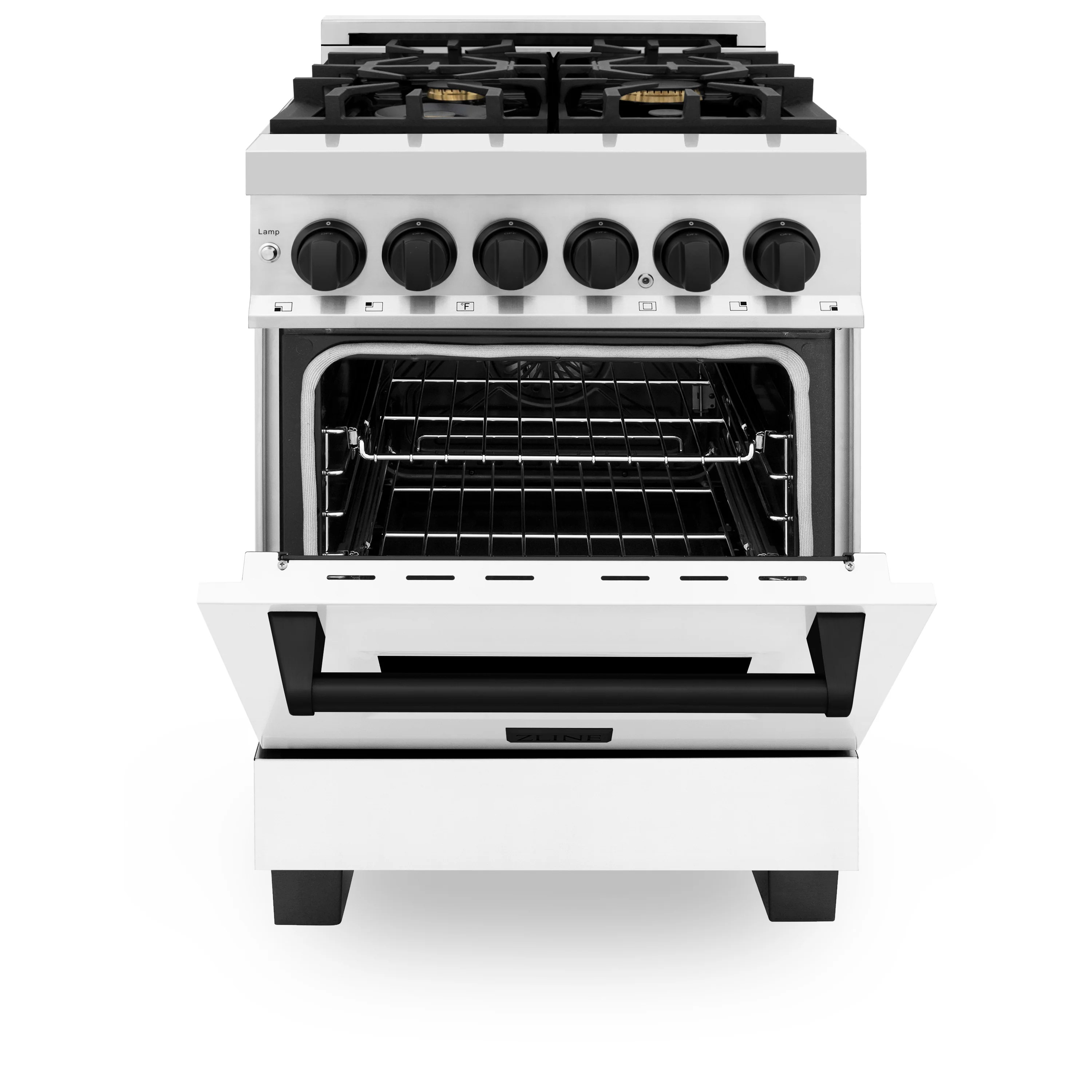 ZLINE Autograph Edition 24 in. 2.8 cu. ft. Legacy Dual Fuel Range with 4 Burner Gas Cooktop and Electric Convection Oven in Stainless Steel with White Matte Door and Matte Black Accents (RAZ-WM-24-MB) - Image 10