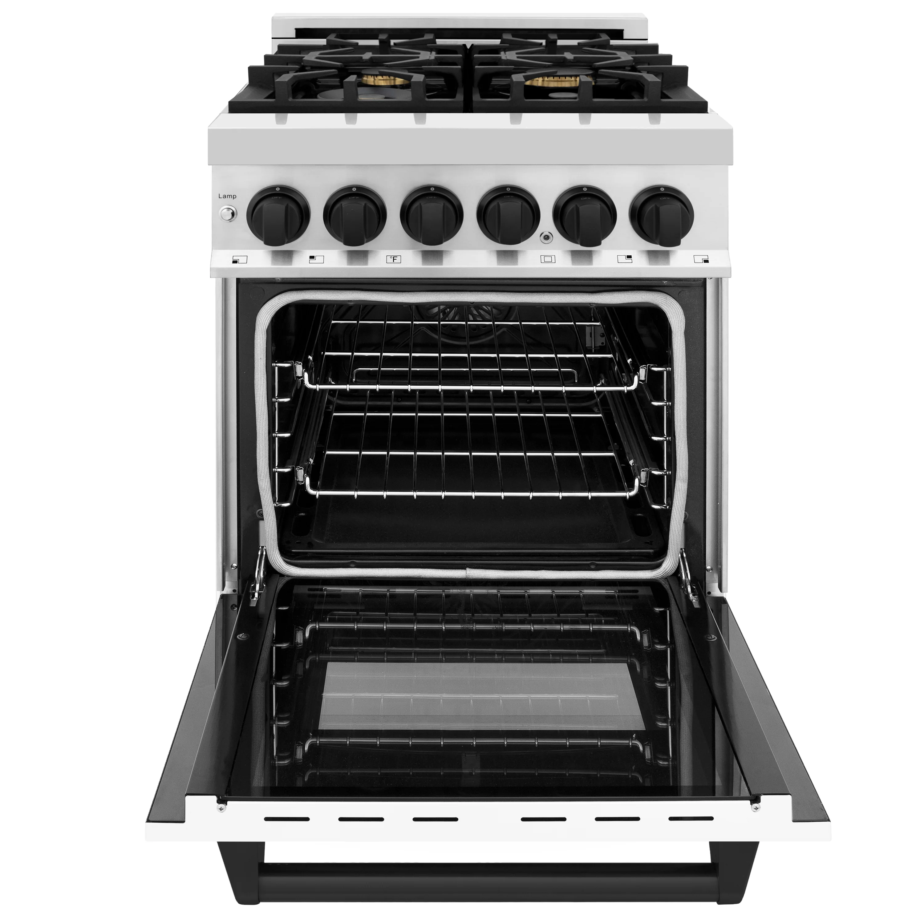 ZLINE Autograph Edition 24 in. 2.8 cu. ft. Legacy Dual Fuel Range with 4 Burner Gas Cooktop and Electric Convection Oven in Stainless Steel with White Matte Door and Matte Black Accents (RAZ-WM-24-MB) - Image 11
