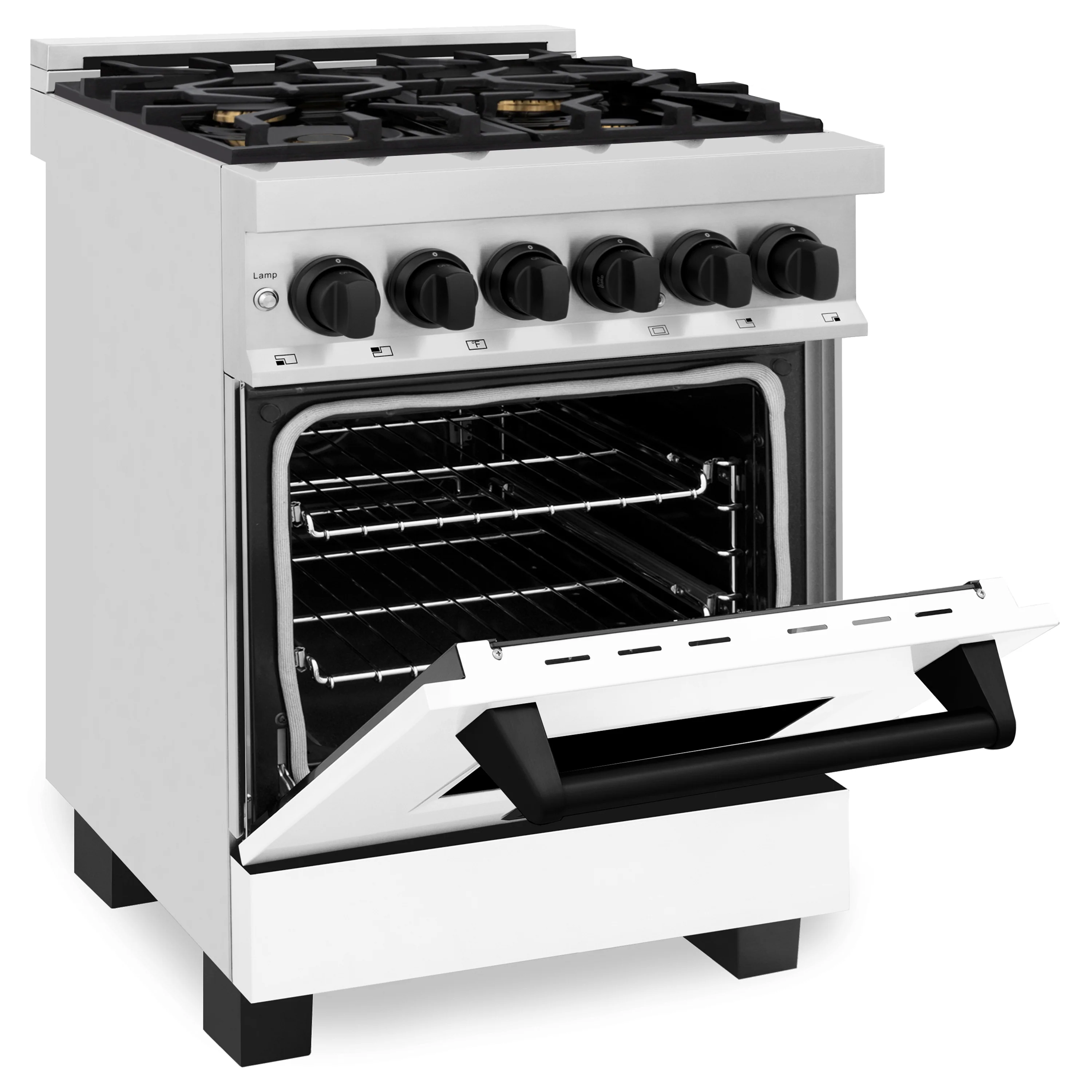 ZLINE Autograph Edition 24 in. 2.8 cu. ft. Legacy Dual Fuel Range with 4 Burner Gas Cooktop and Electric Convection Oven in Stainless Steel with White Matte Door and Matte Black Accents (RAZ-WM-24-MB) - Image 5