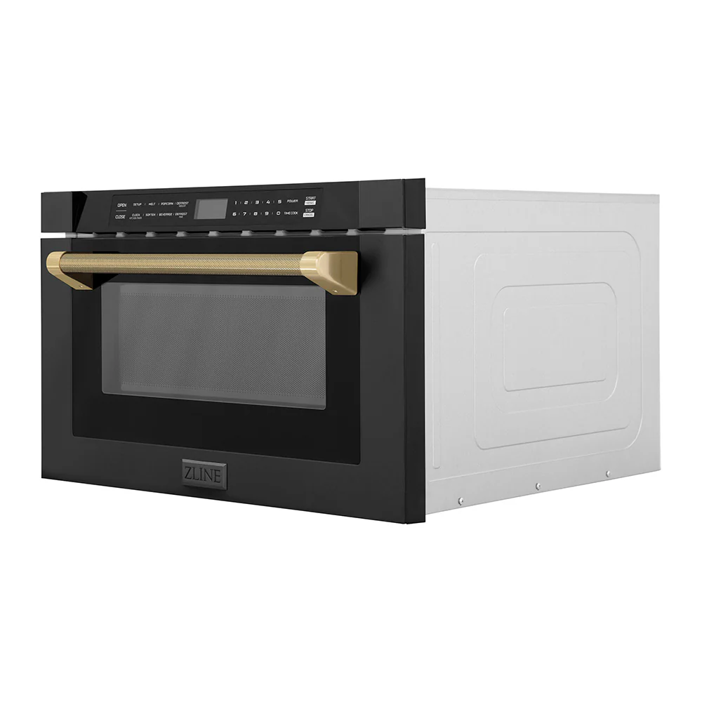 ZLINE Autograph Edition 24 in. 1.2 cu. ft. Built-in Microwave Drawer in Black Stainless Steel and Champagne Bronze Helix Handle (MWDZ-1-BS-H-KCB) - Image 3