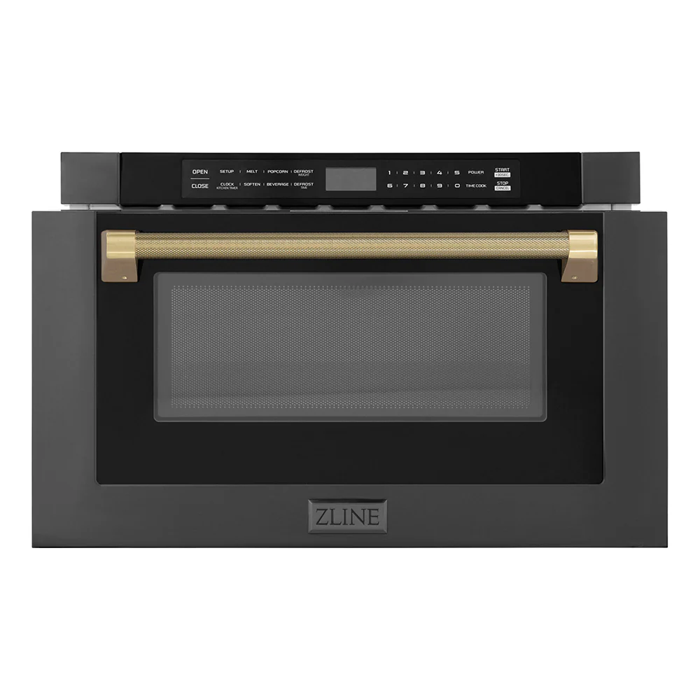 ZLINE Autograph Edition 24 in. 1.2 cu. ft. Built-in Microwave Drawer in Black Stainless Steel and Champagne Bronze Helix Handle (MWDZ-1-BS-H-KCB) - Image 5