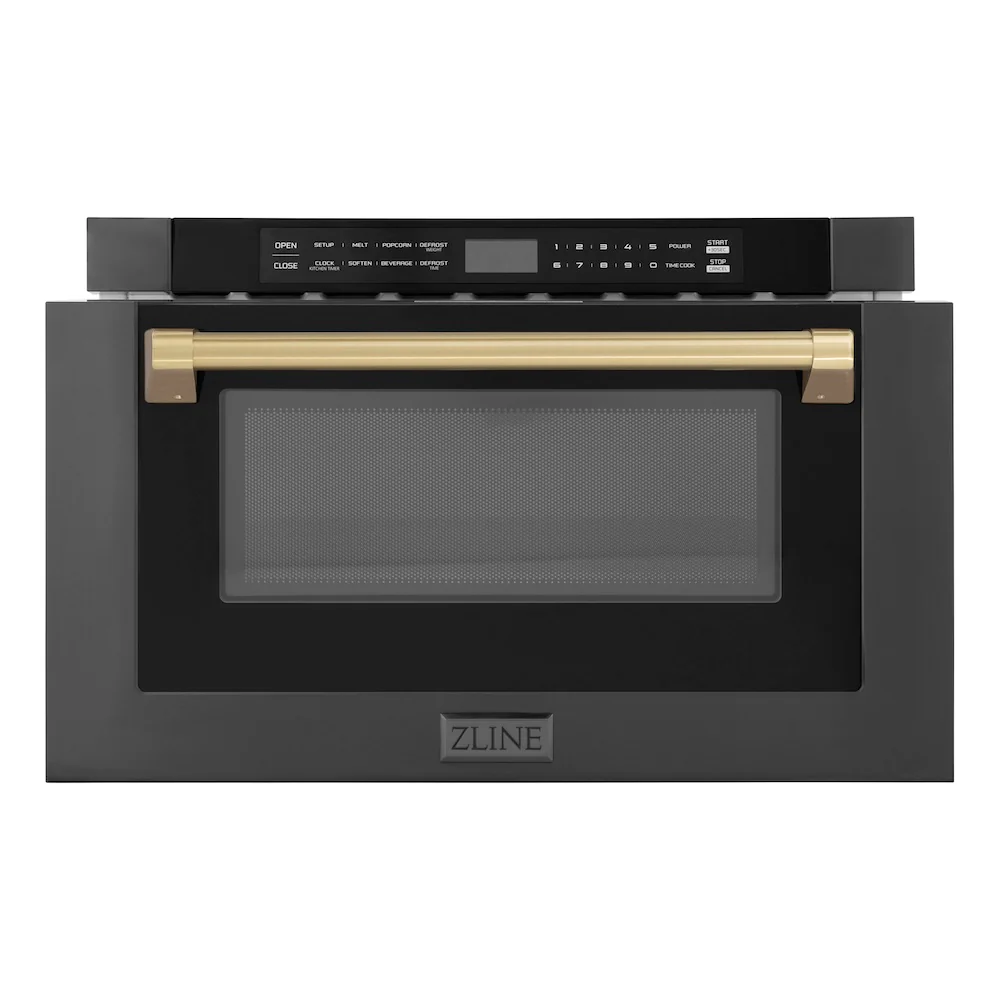 ZLINE Autograph Edition 24 in. 1.2 cu. ft. Built-in Microwave Drawer in Black Stainless Steel and Champagne Bronze Accents (MWDZ-1-BS-H-CB) - Image 3