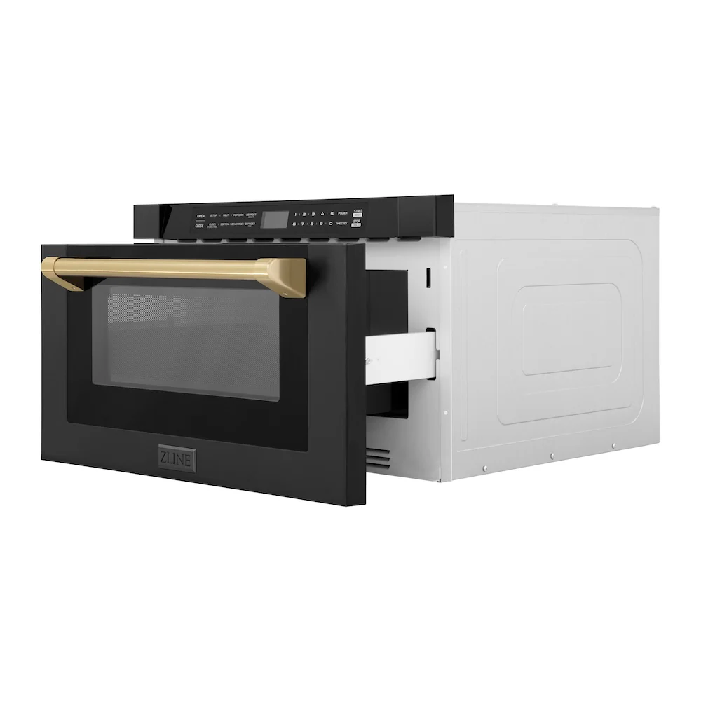 ZLINE Autograph Edition 24 in. 1.2 cu. ft. Built-in Microwave Drawer in Black Stainless Steel and Champagne Bronze Accents (MWDZ-1-BS-H-CB) - Image 5