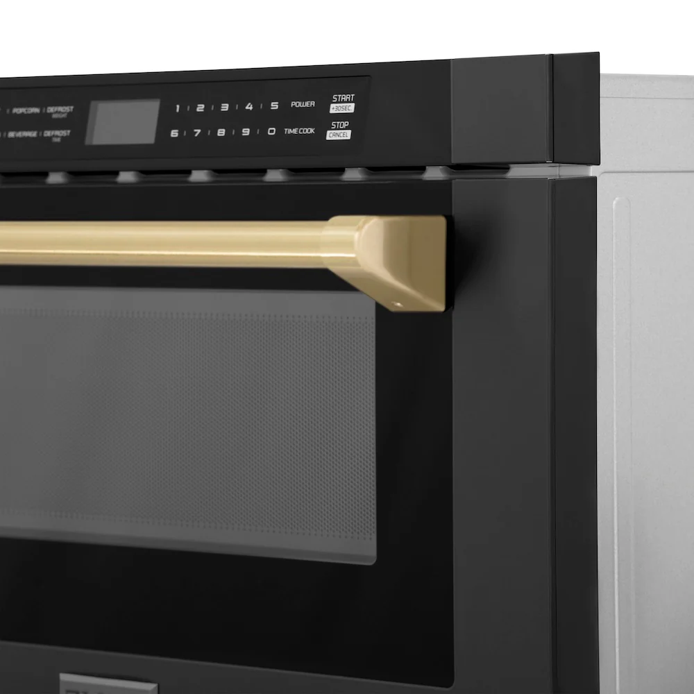 ZLINE Autograph Edition 24 in. 1.2 cu. ft. Built-in Microwave Drawer in Black Stainless Steel and Champagne Bronze Accents (MWDZ-1-BS-H-CB) - Image 6