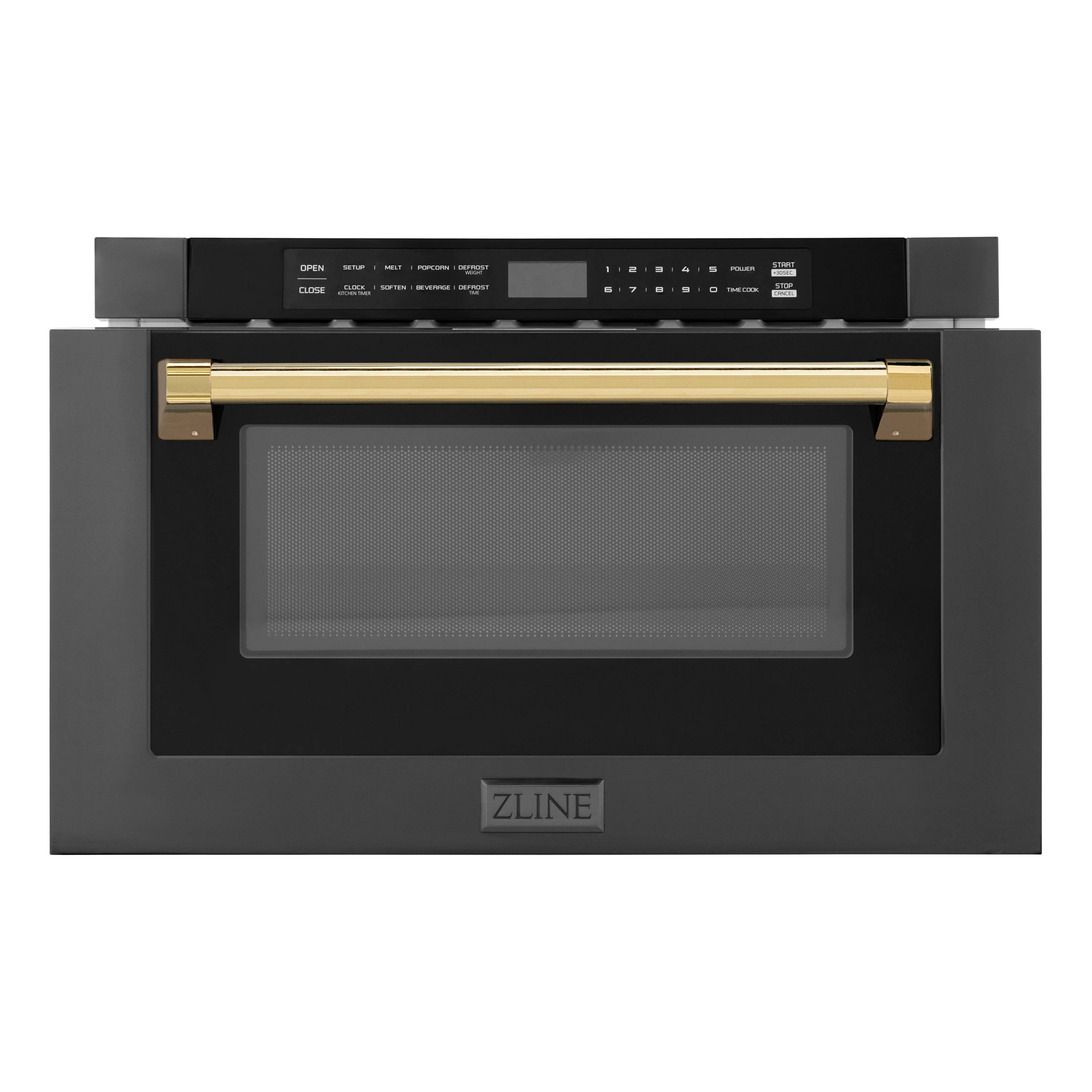 ZLINE Autograph Edition 24" 1.2 cu. ft. Built-in Microwave Drawer in Black Stainless Steel and Polished Gold Accents (MWDZ-1-BS-H-G) - Image 4
