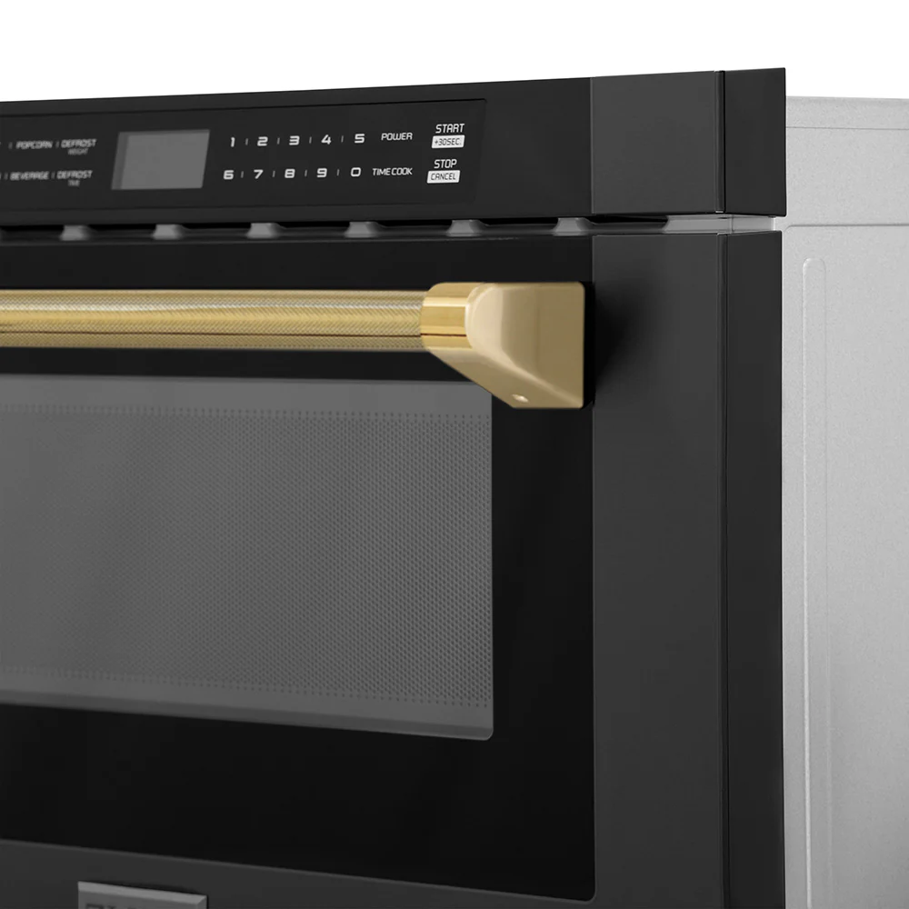 ZLINE Autograph Edition 24 in. 1.2 cu. ft. Built-in Microwave Drawer in Black Stainless Steel and Polished Gold Helix Handle (MWDZ-1-BS-H-KG) - Image 6