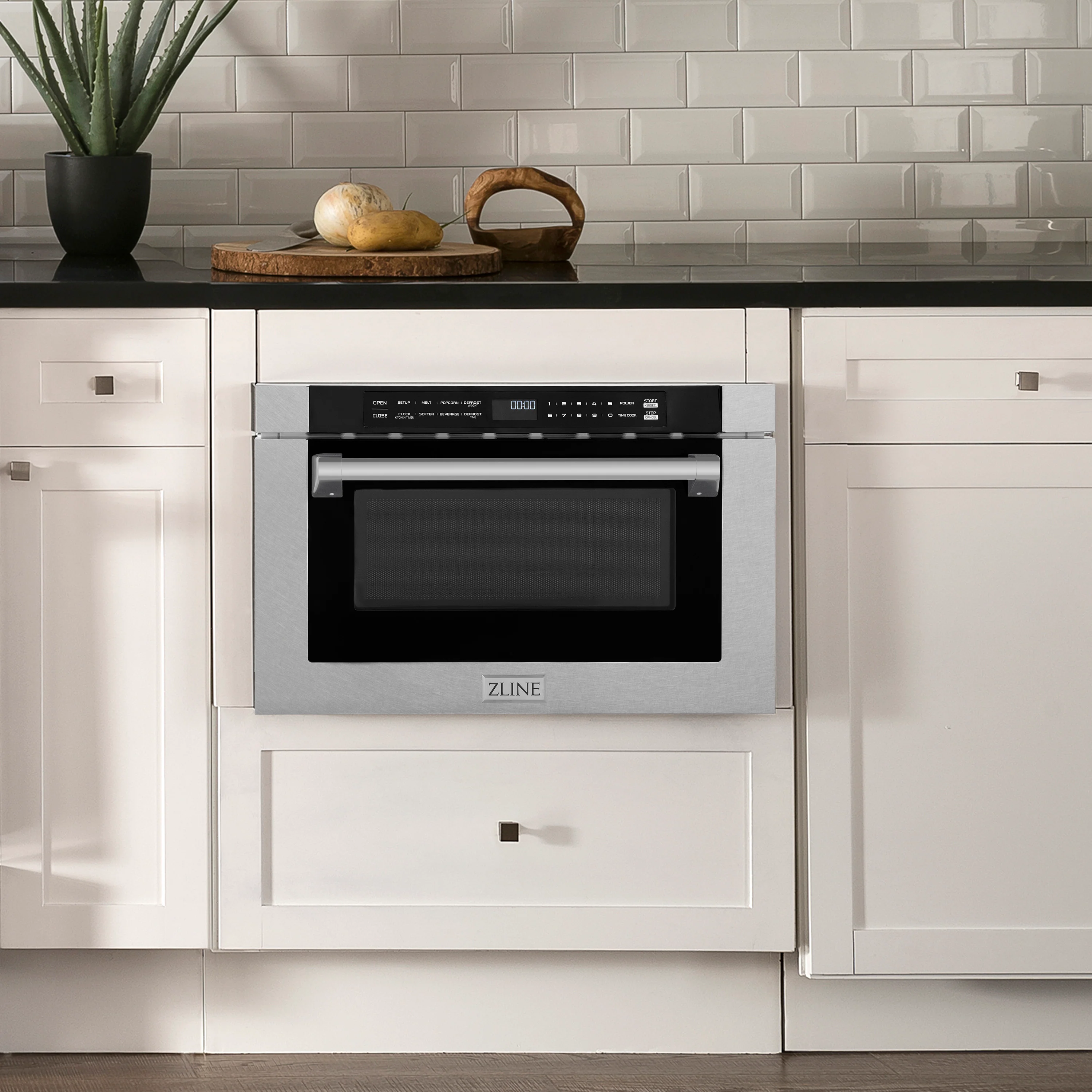 ZLINE Autograph Edition 24 in. 1.2 cu. ft. Built-in Microwave Drawer with a Traditional Handle in Satin Stainless Steel and Champagne Bronze Accents (MWDZ-1-SS-H-CB) - Image 2