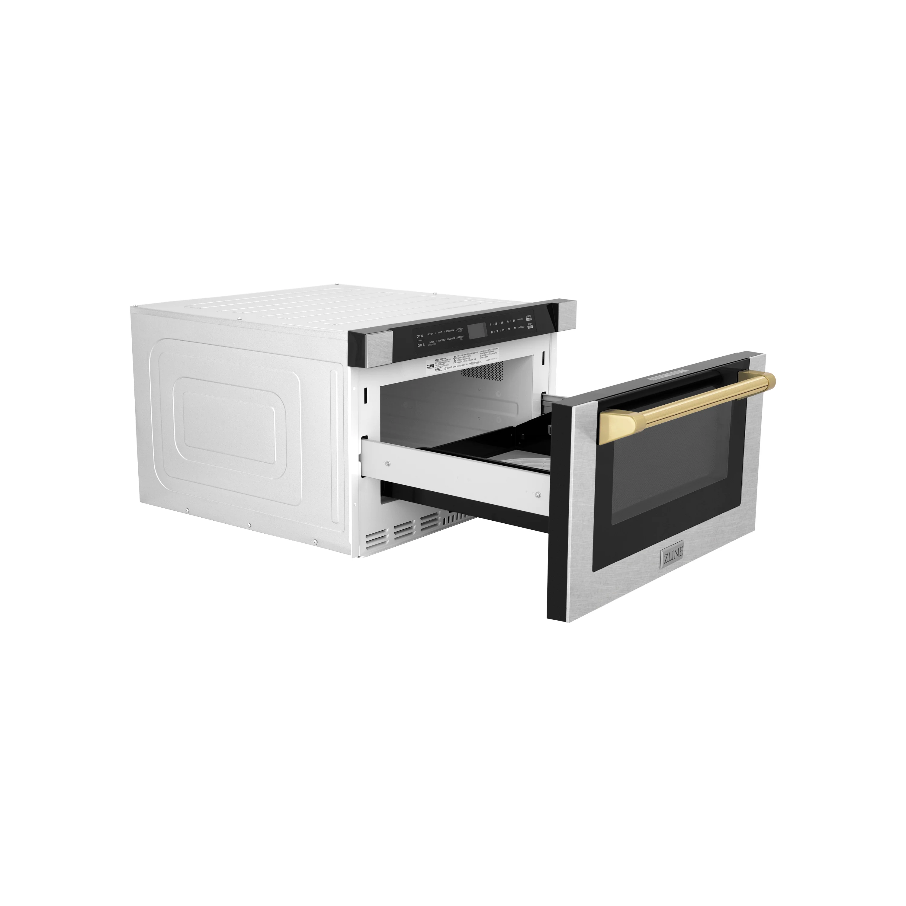 ZLINE Autograph Edition 24 in. 1.2 cu. ft. Built-in Microwave Drawer with a Traditional Handle in Satin Stainless Steel and Polished Gold Accents (MWDZ-1-SS-H-G) - Image 4
