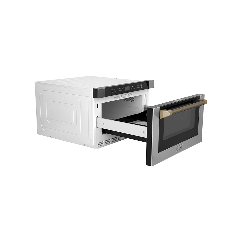 ZLINE Autograph Edition 24 in. 1.2 cu. ft. Built-in Microwave Drawer in Stainless Steel and Champagne Bronze Helix Handle (MWDZ-1-H-KCB) - Image 5