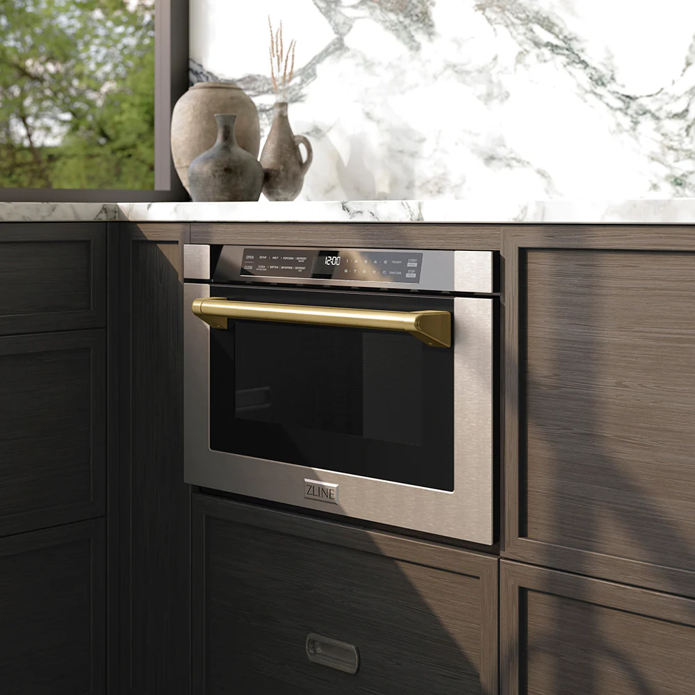 ZLINE Autograph Edition 24 in. 1.2 cu. ft. Built-in Microwave Drawer with a Traditional Handle in Stainless Steel and Champagne Bronze Accents (MWDZ-1-H-CB) - Image 12
