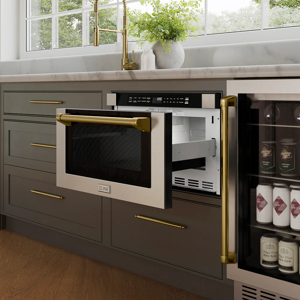 ZLINE Autograph Edition 24 in. 1.2 cu. ft. Built-in Microwave Drawer with a Traditional Handle in Stainless Steel and Champagne Bronze Accents (MWDZ-1-H-CB) - Image 13