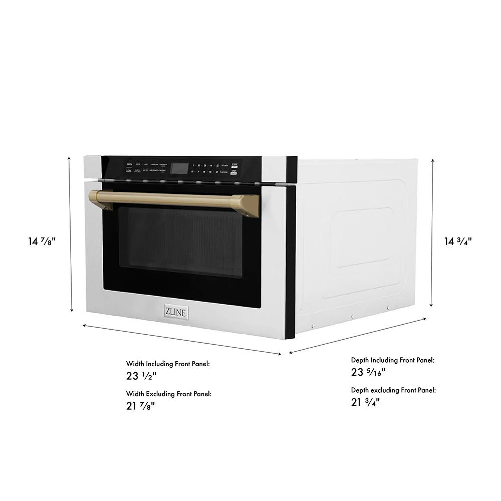 ZLINE Autograph Edition 24 in. 1.2 cu. ft. Built-in Microwave Drawer with a Traditional Handle in Stainless Steel and Champagne Bronze Accents (MWDZ-1-H-CB) - Image 18