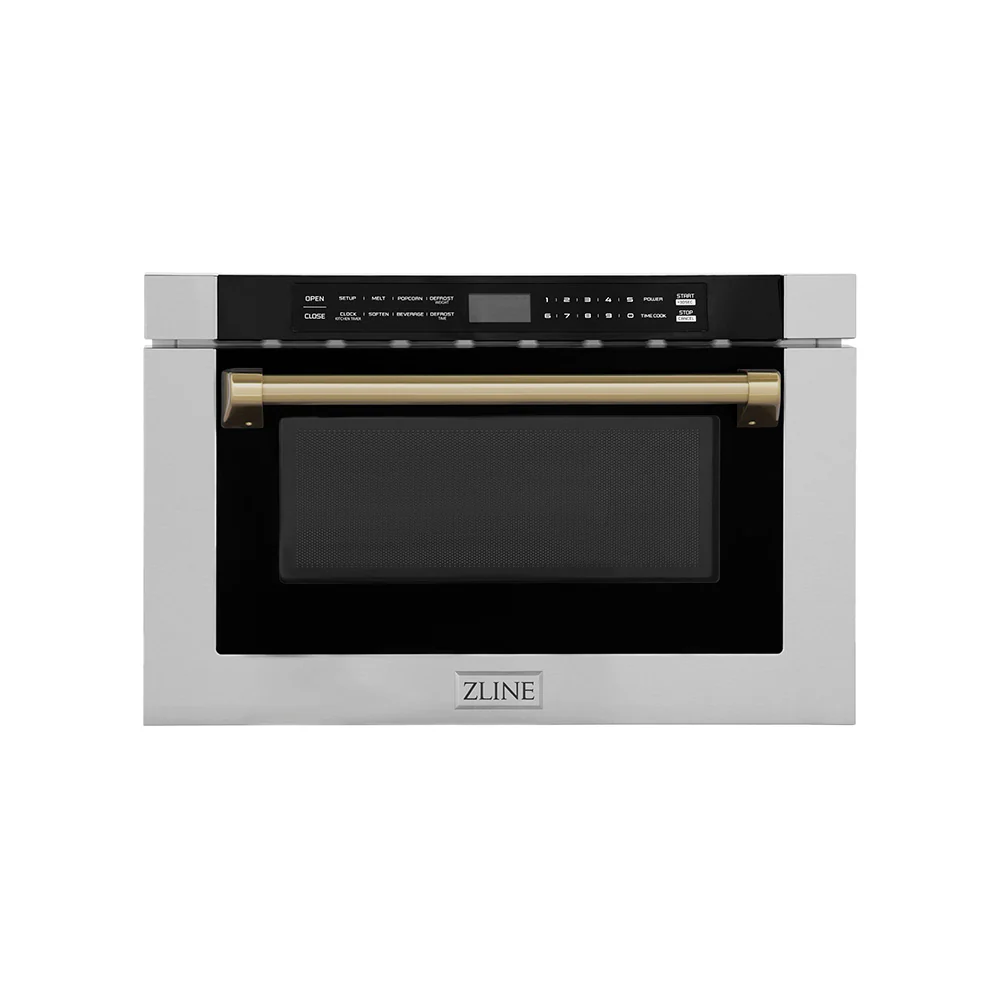 ZLINE Autograph Edition 24 in. 1.2 cu. ft. Built-in Microwave Drawer with a Traditional Handle in Stainless Steel and Champagne Bronze Accents (MWDZ-1-H-CB) - Image 3