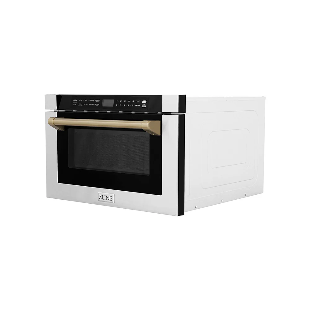 ZLINE Autograph Edition 24 in. 1.2 cu. ft. Built-in Microwave Drawer with a Traditional Handle in Stainless Steel and Champagne Bronze Accents (MWDZ-1-H-CB) - Image 4