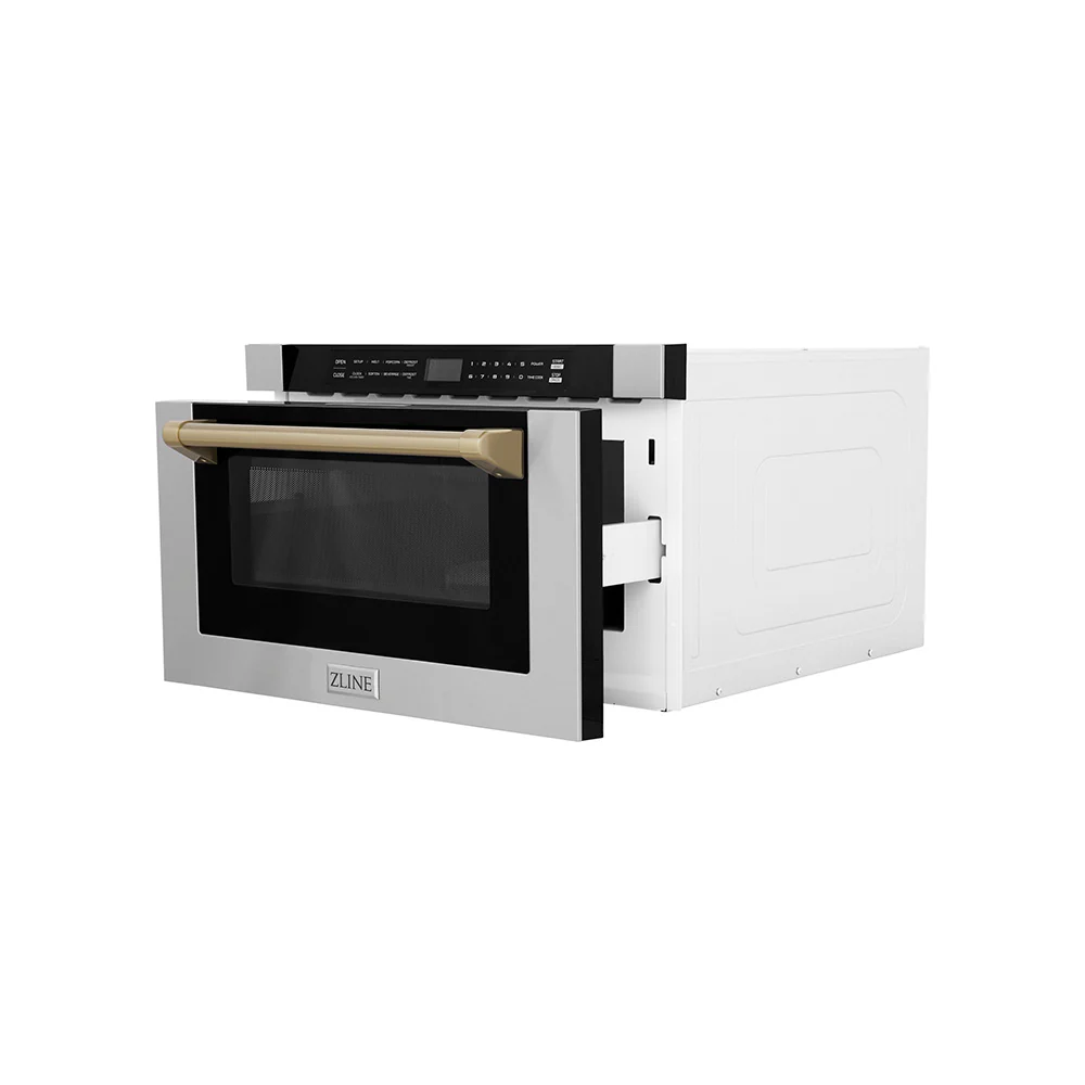 ZLINE Autograph Edition 24 in. 1.2 cu. ft. Built-in Microwave Drawer with a Traditional Handle in Stainless Steel and Champagne Bronze Accents (MWDZ-1-H-CB) - Image 5