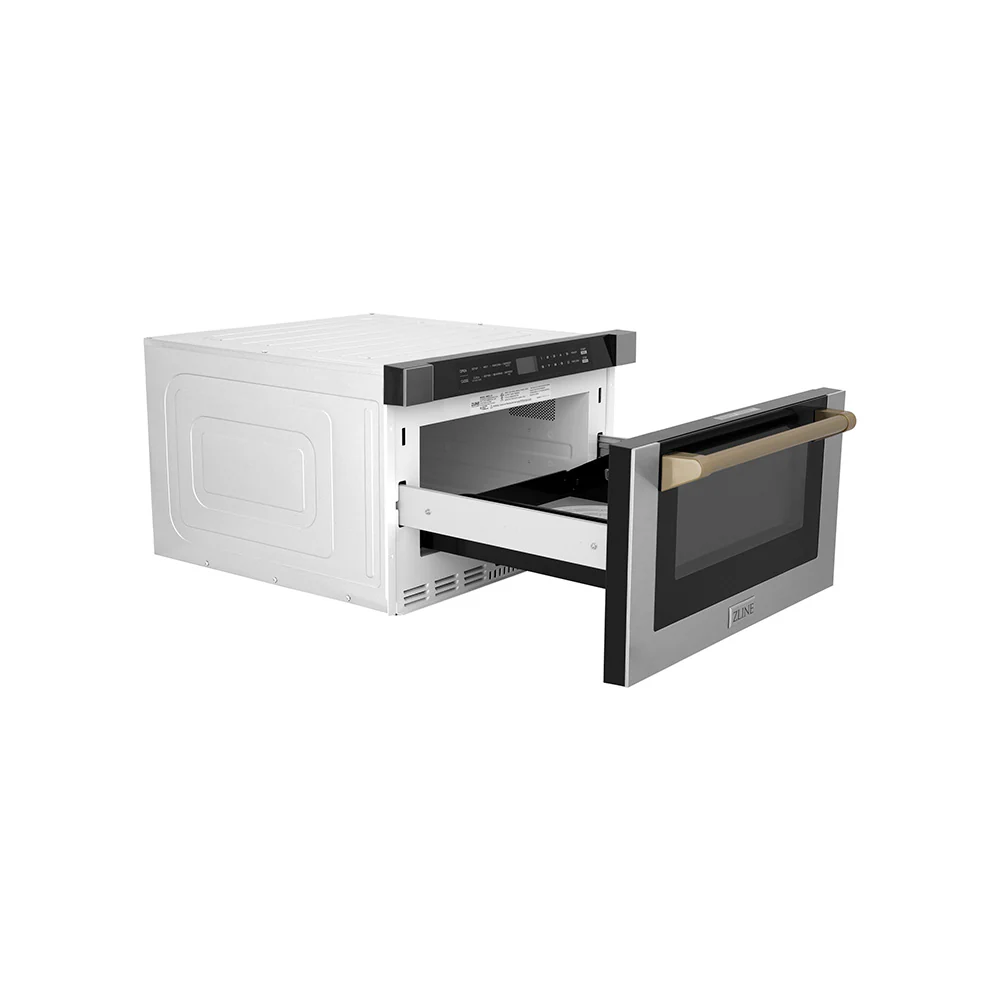 ZLINE Autograph Edition 24 in. 1.2 cu. ft. Built-in Microwave Drawer with a Traditional Handle in Stainless Steel and Champagne Bronze Accents (MWDZ-1-H-CB) - Image 6