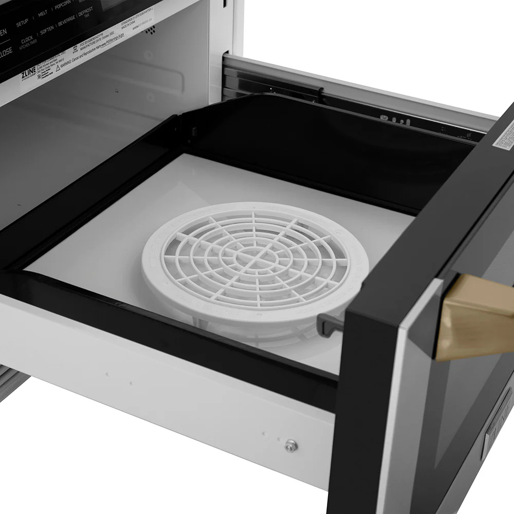 ZLINE Autograph Edition 24 in. 1.2 cu. ft. Built-in Microwave Drawer with a Traditional Handle in Stainless Steel and Champagne Bronze Accents (MWDZ-1-H-CB) - Image 7
