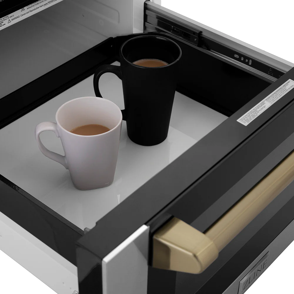 ZLINE Autograph Edition 24 in. 1.2 cu. ft. Built-in Microwave Drawer with a Traditional Handle in Stainless Steel and Champagne Bronze Accents (MWDZ-1-H-CB) - Image 8