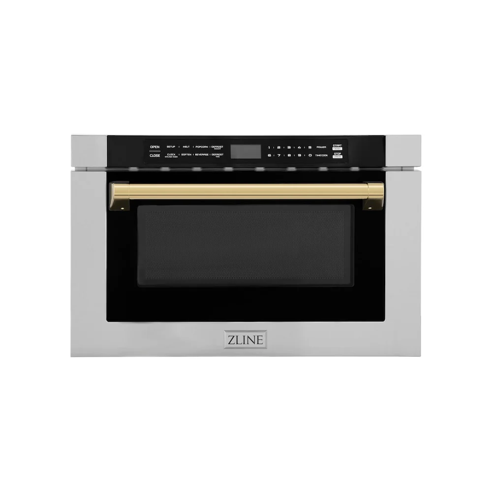 ZLINE Autograph Edition 24 in. 1.2 cu. ft. Built-in Microwave Drawer with a Traditional Handle in Stainless Steel and Polished Gold Accents (MWDZ-1-H-G) - Image 6