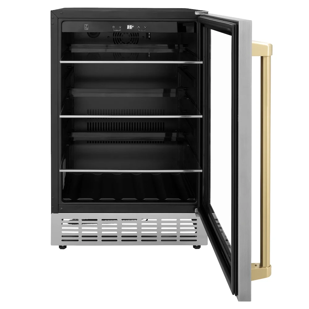 ZLINE Autograph Edition 24 in. Monument 154 Can Beverage Fridge in Stainless Steel with Champagne Bronze Accents (RBVZ-US-24-CB) - Image 3