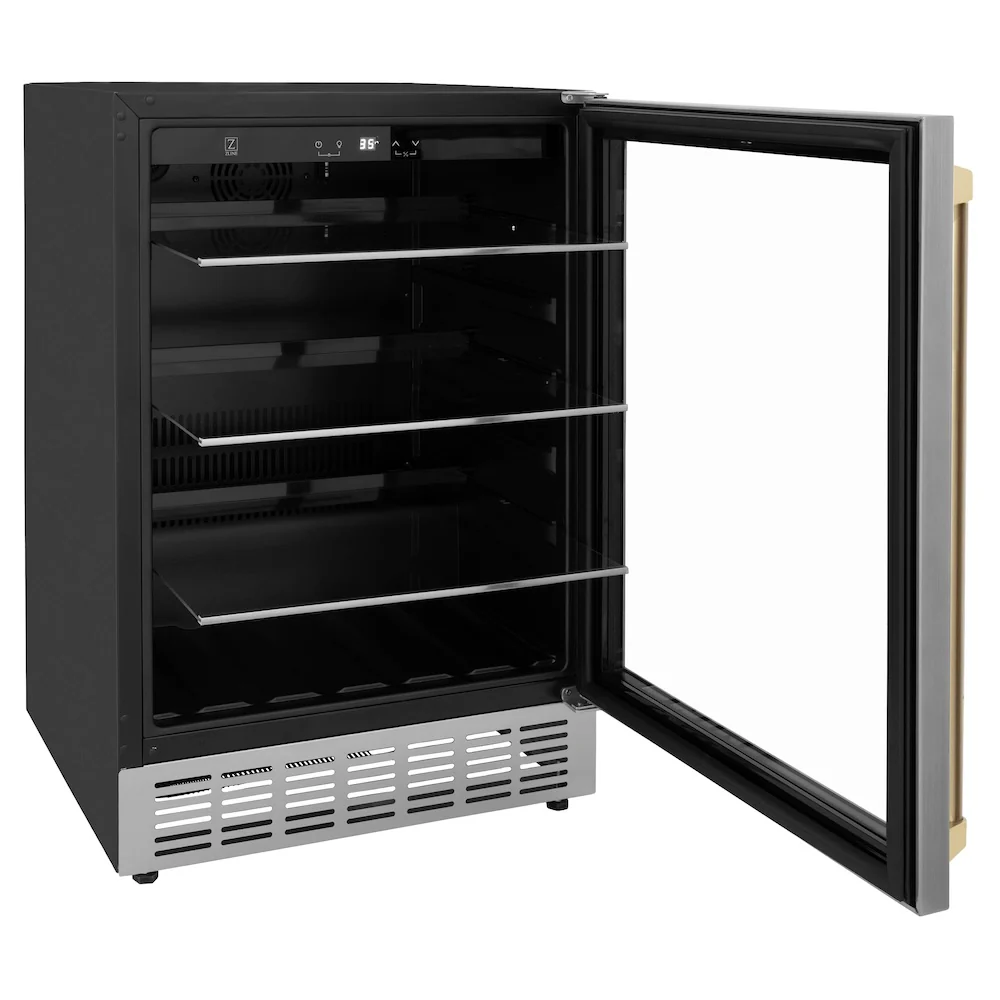 ZLINE Autograph Edition 24 in. Monument 154 Can Beverage Fridge in Stainless Steel with Champagne Bronze Accents (RBVZ-US-24-CB) - Image 5