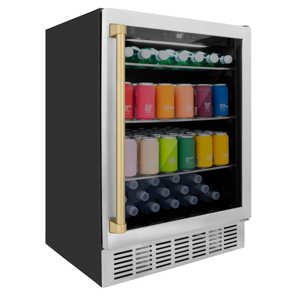 ZLINE Autograph Edition 24 in. Monument 154 Can Beverage Fridge in Stainless Steel with Champagne Bronze Accents (RBVZ-US-24-CB) - Image 7