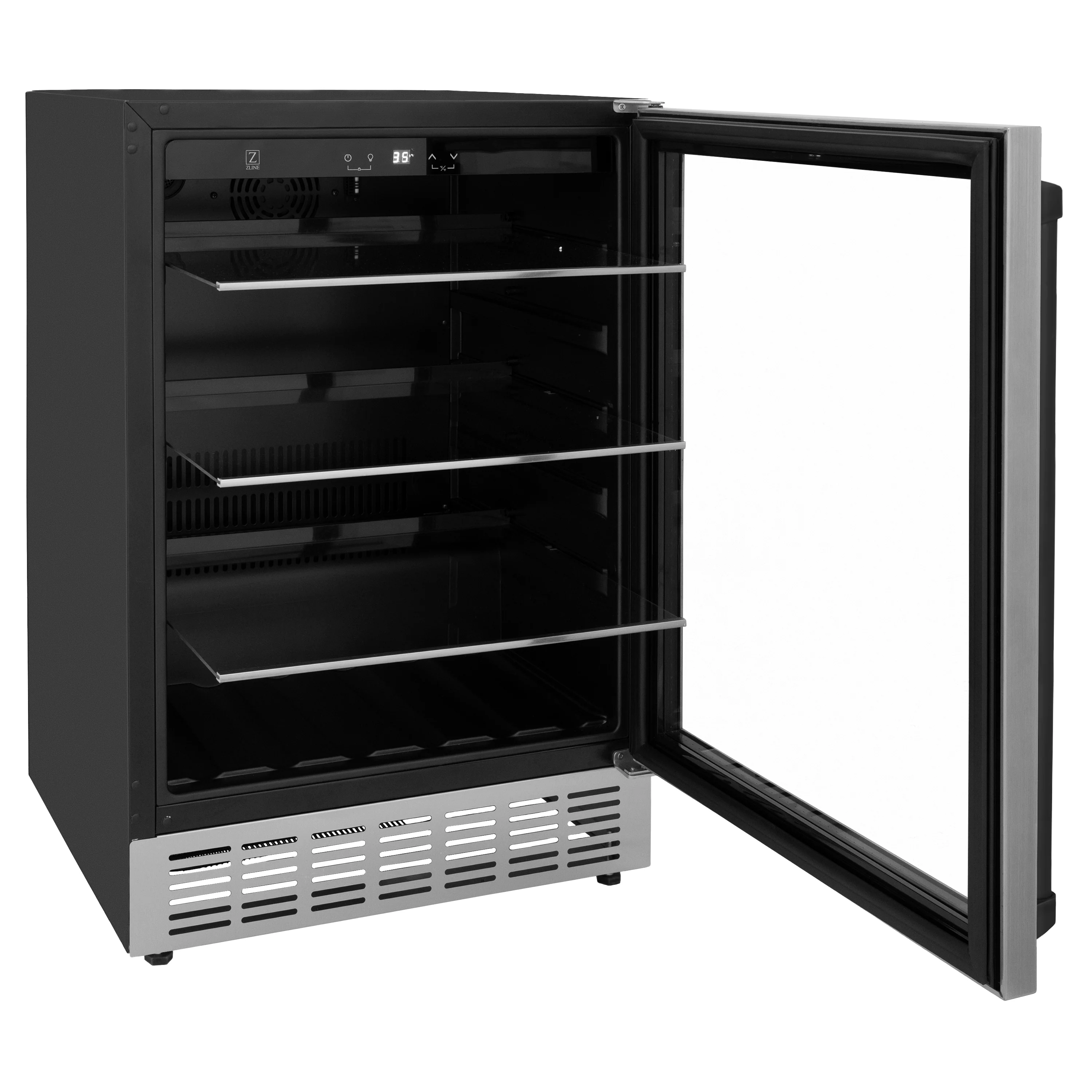 ZLINE 24" Autograph Edition 154 Can Beverage Cooler Fridge with Adjustable Shelves in Stainless Steel with Matte Black Accents (RBVZ-US-24-MB) - Image 4
