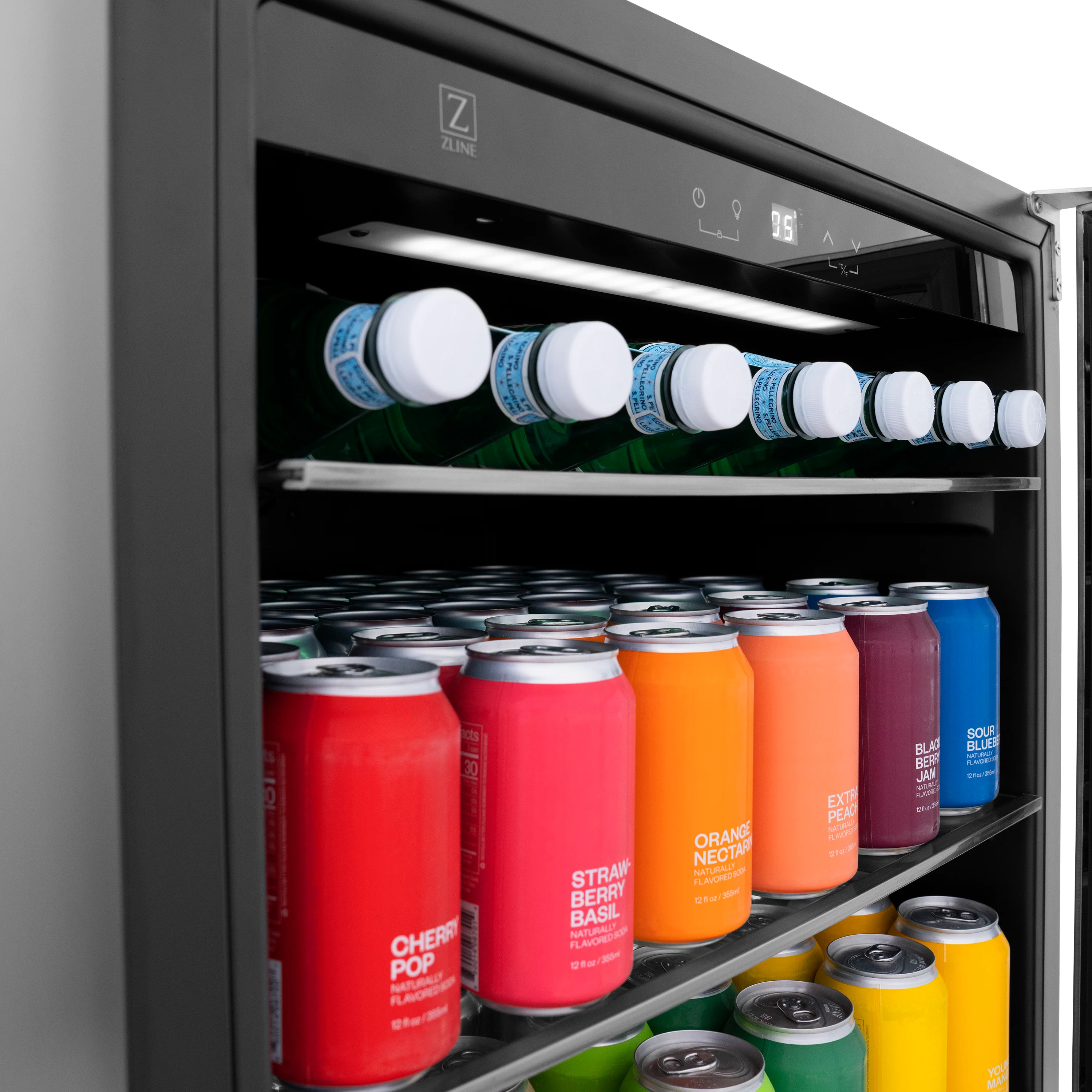 ZLINE 24" Autograph Edition 154 Can Beverage Cooler Fridge with Adjustable Shelves in Stainless Steel with Polished Gold  Accents (RBVZ-US-24-G) - Image 12