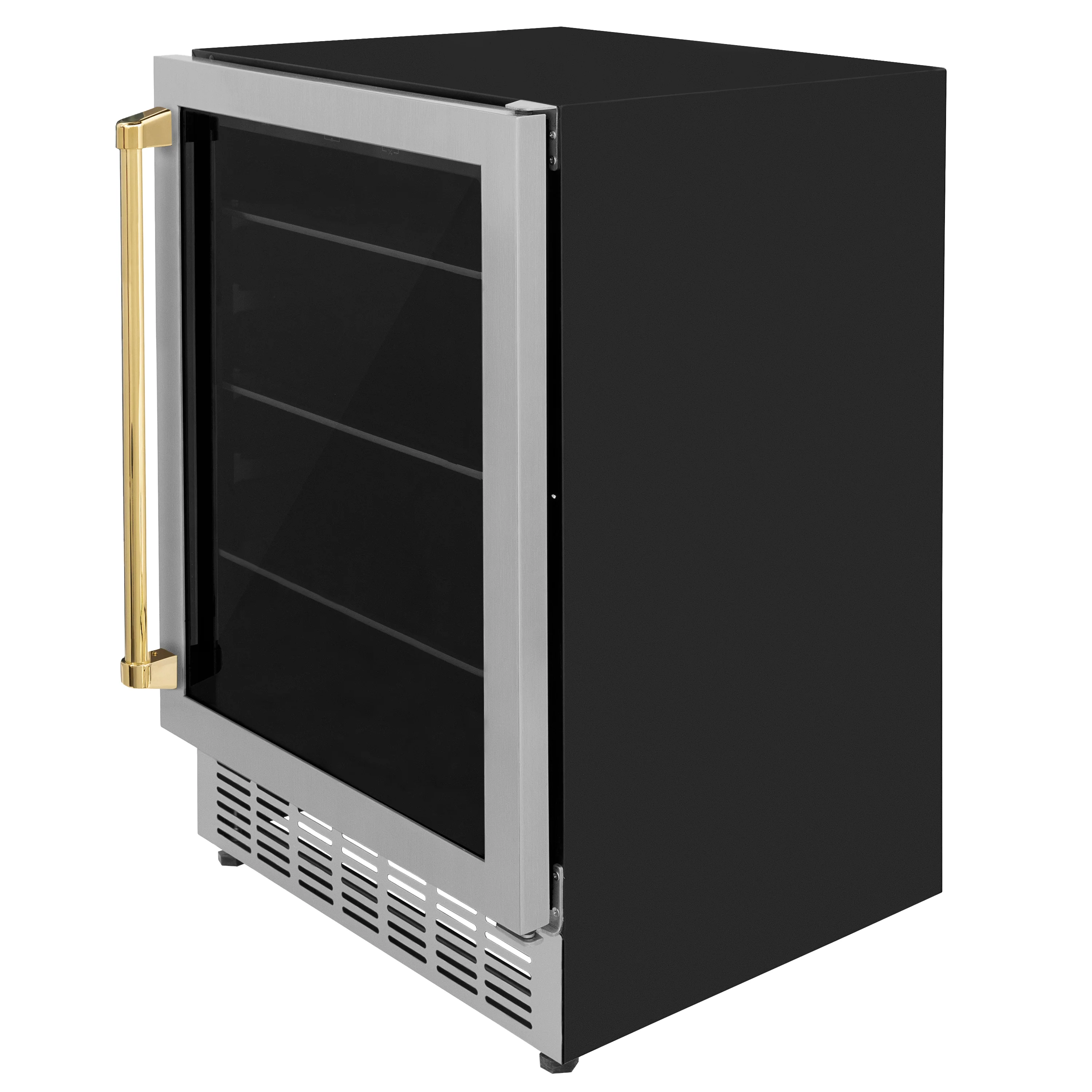 ZLINE 24" Autograph Edition 154 Can Beverage Cooler Fridge with Adjustable Shelves in Stainless Steel with Polished Gold  Accents (RBVZ-US-24-G) - Image 6