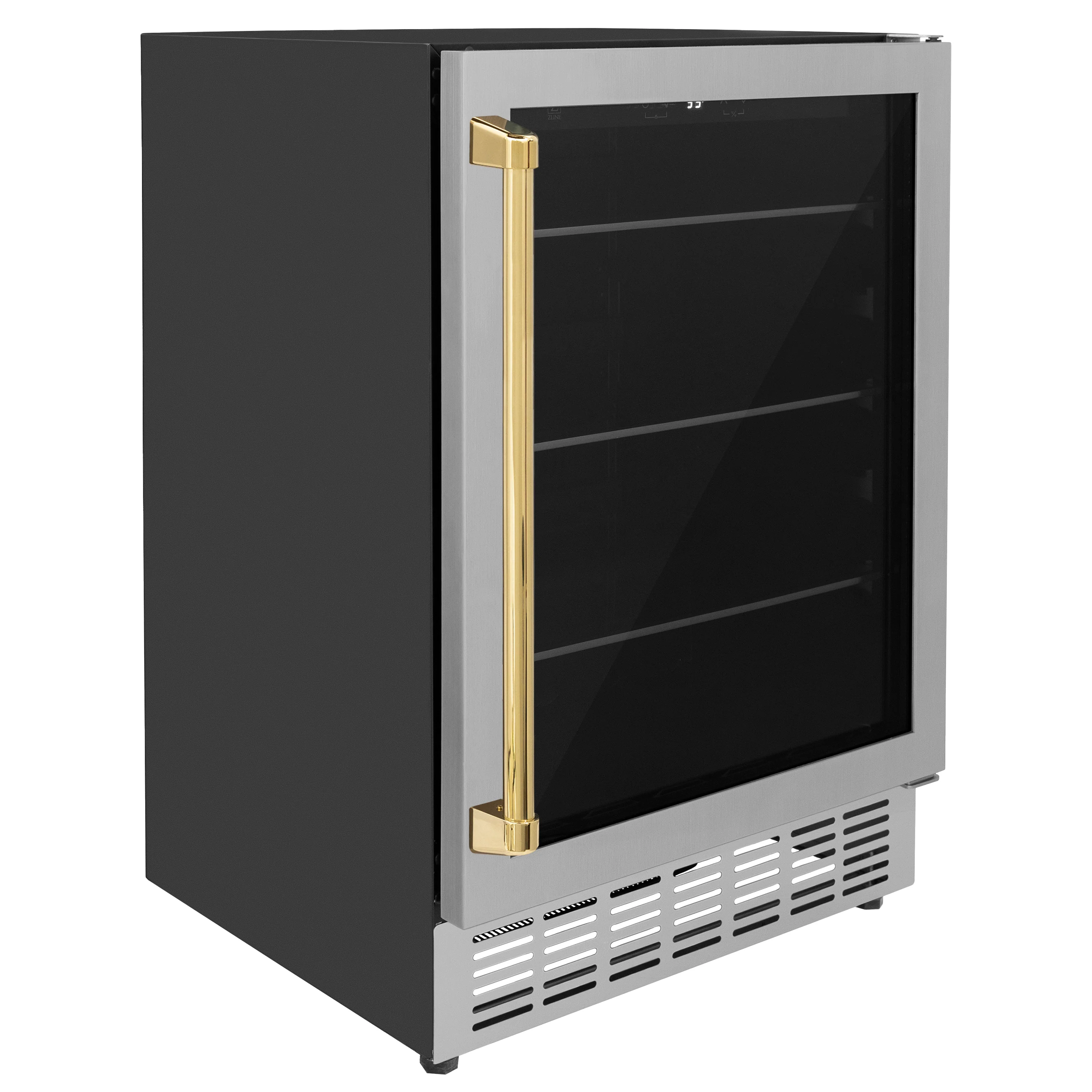 ZLINE 24" Autograph Edition 154 Can Beverage Cooler Fridge with Adjustable Shelves in Stainless Steel with Polished Gold  Accents (RBVZ-US-24-G) - Image 7