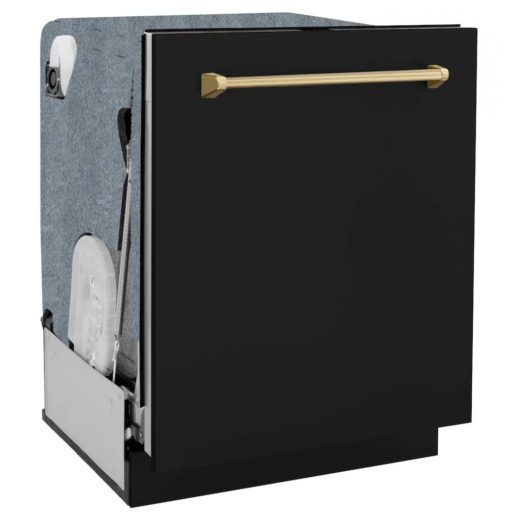 ZLINE Autograph Edition 24 in. Monument Series 3rd Rack Top Touch Control Tall Tub Dishwasher in Black Matte with Champagne Bronze Handle, 45dBa (DWMTZ-BLM-24-CB) - Image 3