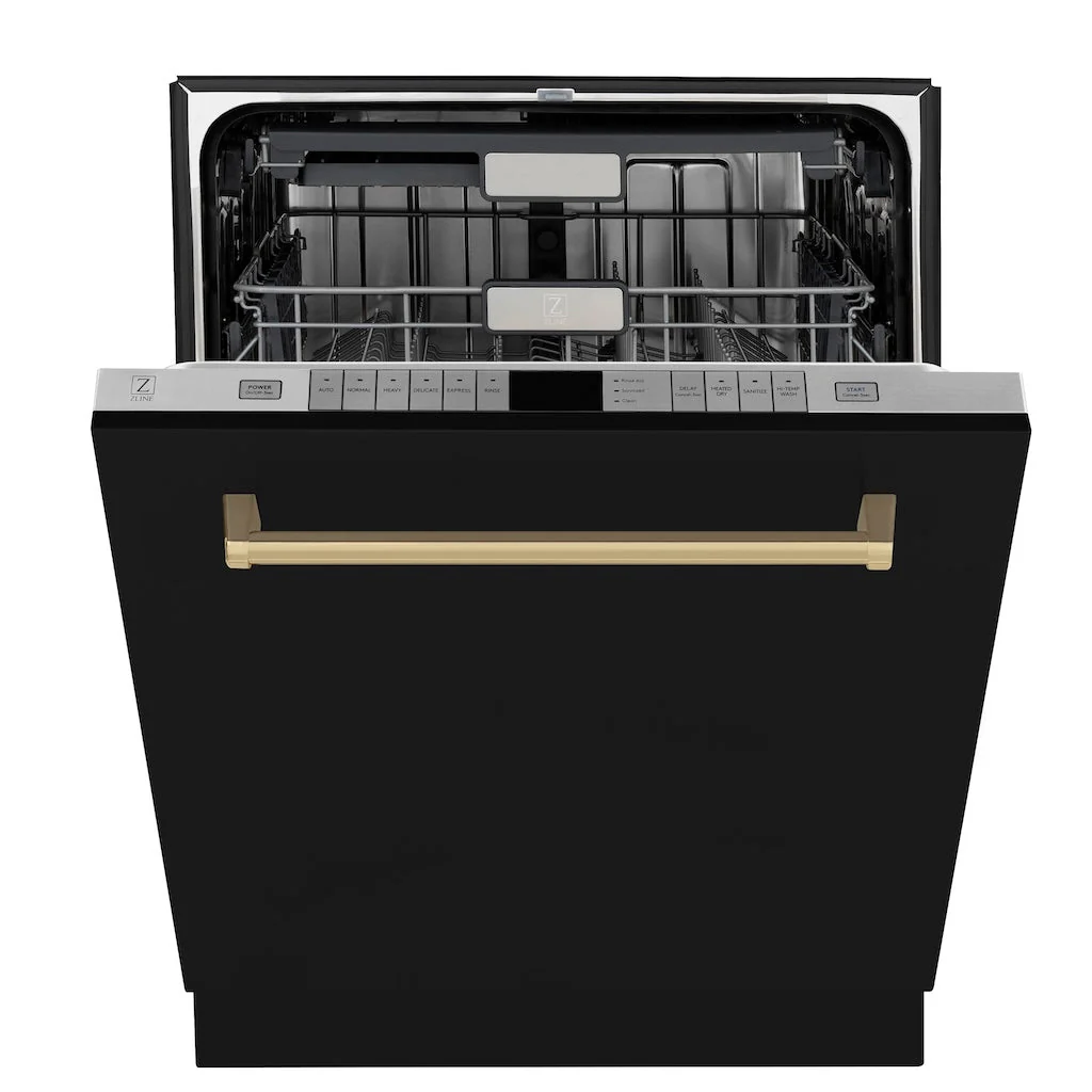 ZLINE Autograph Edition 24 in. Monument Series 3rd Rack Top Touch Control Tall Tub Dishwasher in Black Matte with Champagne Bronze Handle, 45dBa (DWMTZ-BLM-24-CB) - Image 4