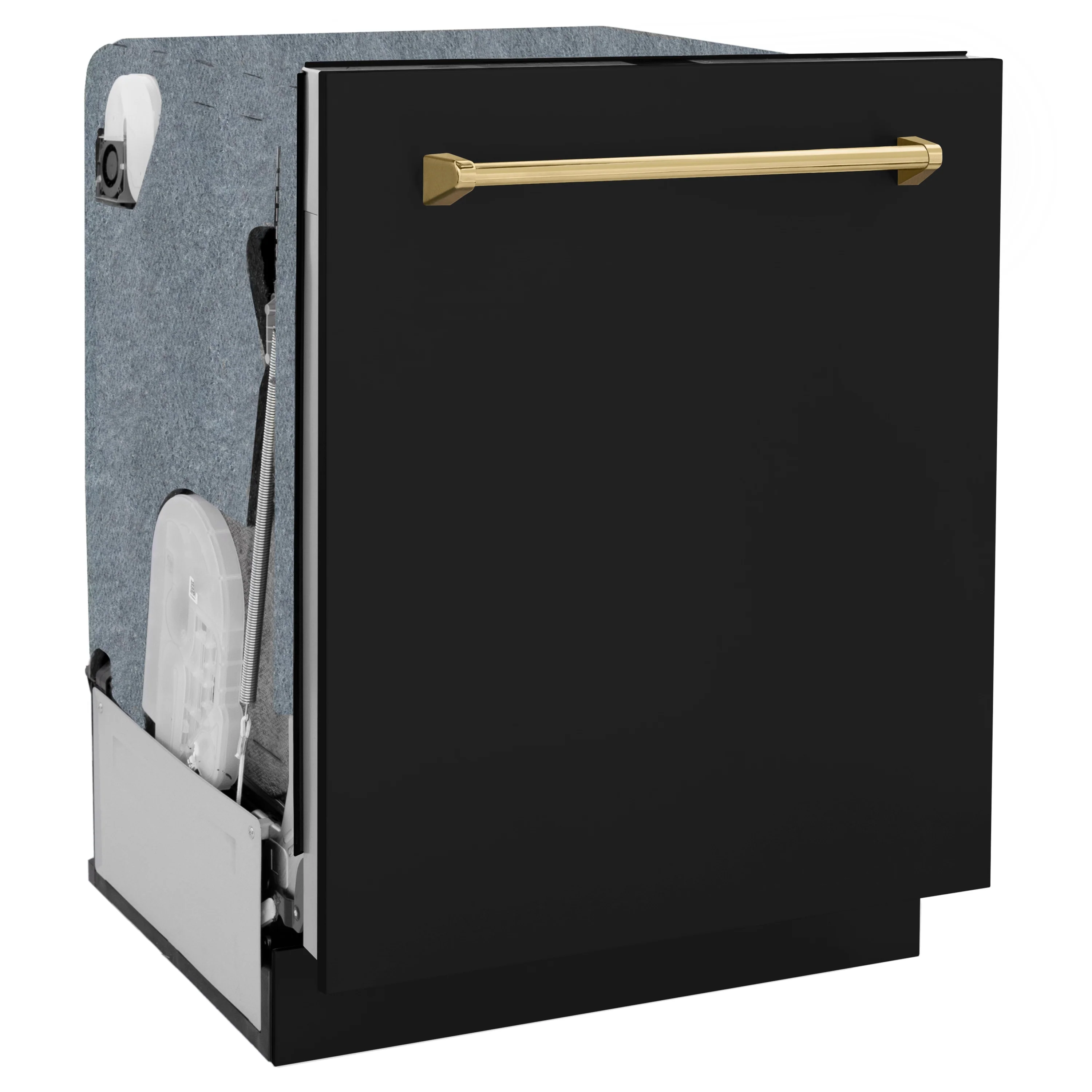 ZLINE Autograph Edition 24" Monument Series 3rd Rack Top Touch Control Tall Tub Dishwasher in Black Matte with Polished Gold Handle, 45dBa (DWMTZ-BLM-24-G) - Image 3