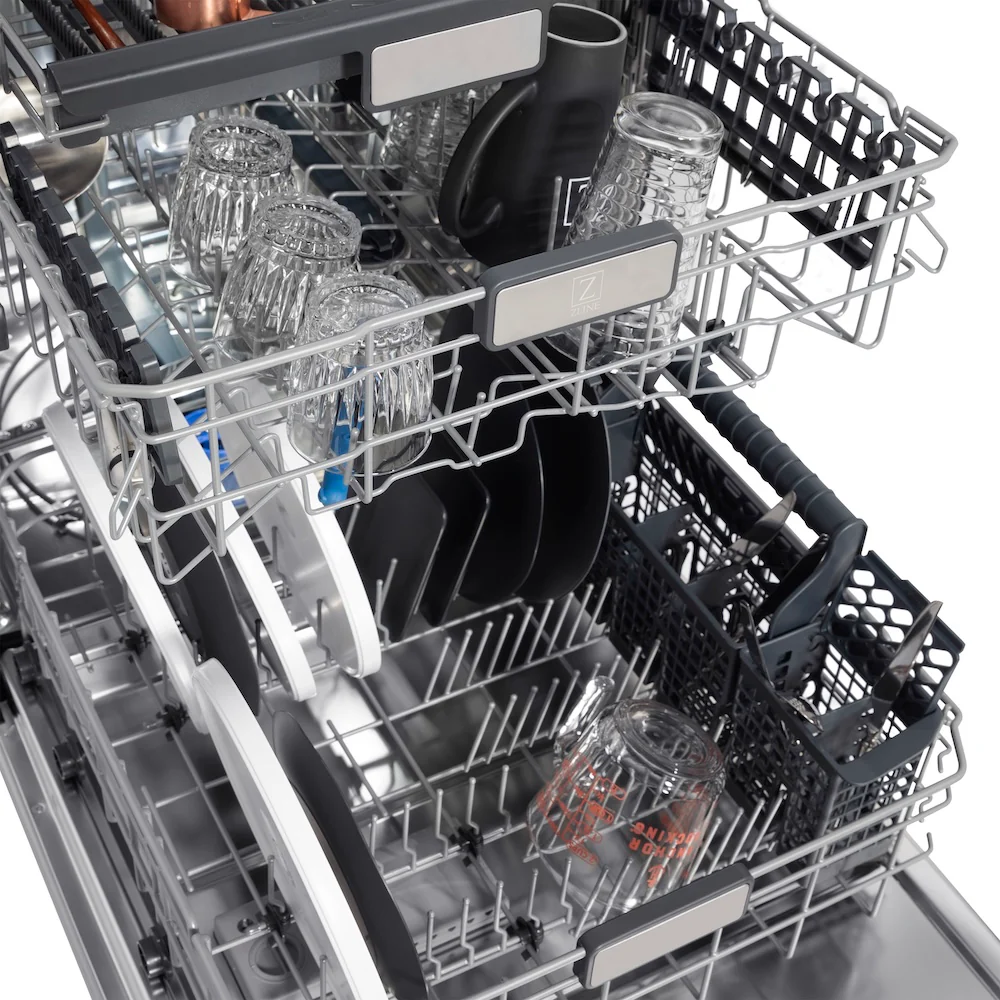ZLINE Autograph Edition 24 in. Monument Series 3rd Rack Top Touch Control Tall Tub Dishwasher in Black Stainless Steel with Champagne Bronze Handle, 45dBa (DWMTZ-BS-24-CB) - Image 10