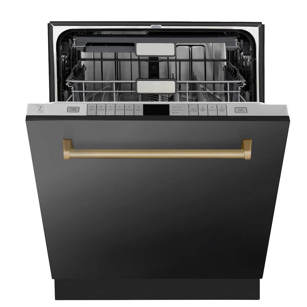 ZLINE Autograph Edition 24 in. Monument Series 3rd Rack Top Touch Control Tall Tub Dishwasher in Black Stainless Steel with Champagne Bronze Handle, 45dBa (DWMTZ-BS-24-CB) - Image 4