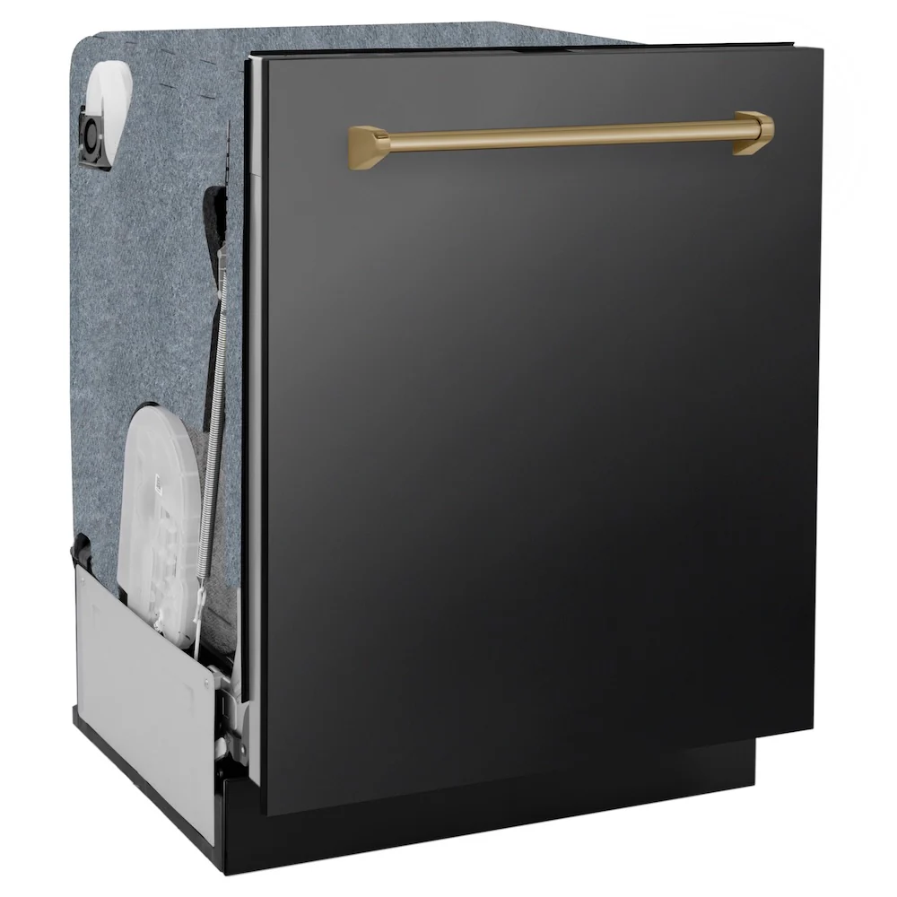 ZLINE Autograph Edition 24 in. Monument Series 3rd Rack Top Touch Control Tall Tub Dishwasher in Black Stainless Steel with Champagne Bronze Handle, 45dBa (DWMTZ-BS-24-CB) - Image 5