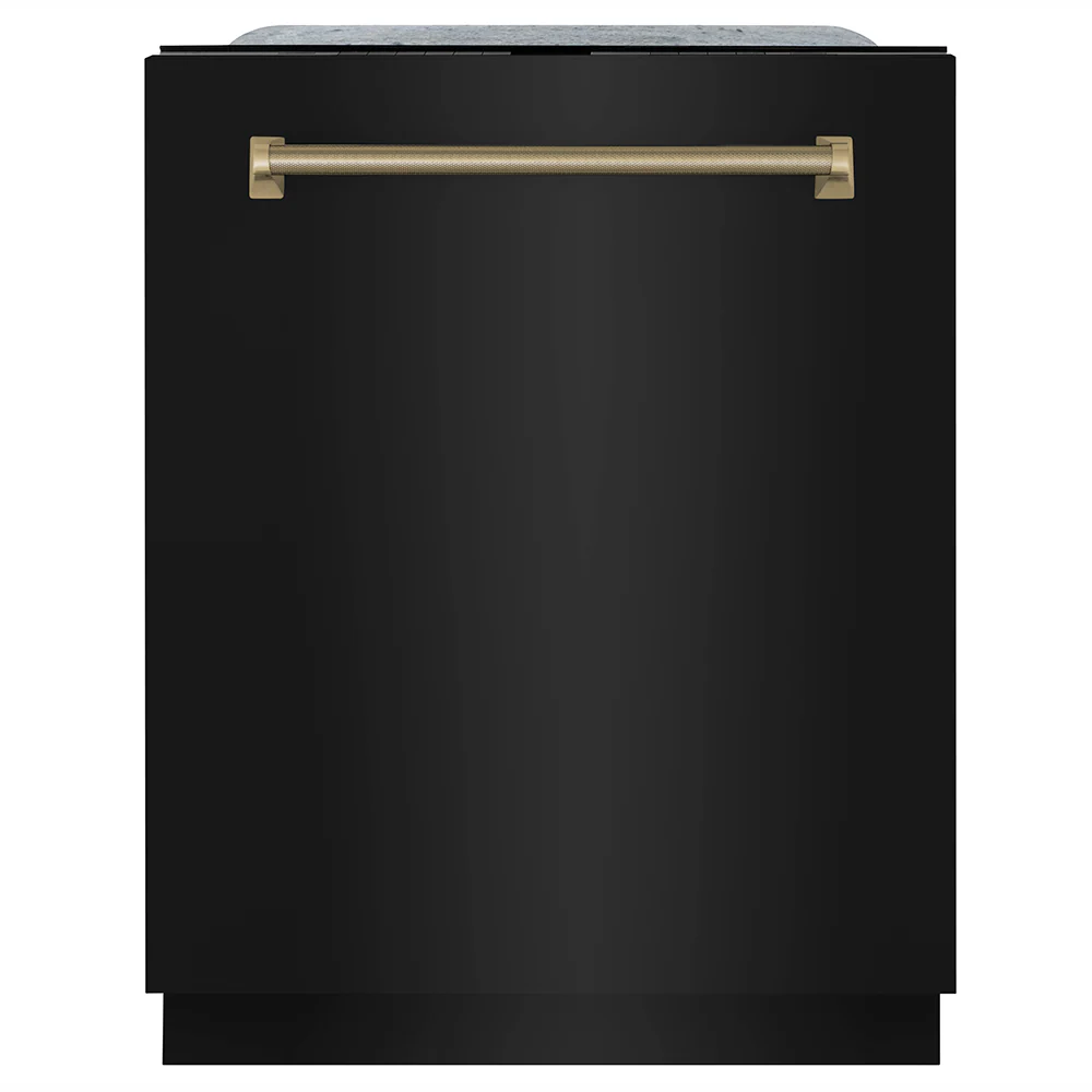 ZLINE Autograph Edition 24 in. Monument Series 3rd Rack Top Touch Control Tall Tub Dishwasher in Black Stainless Steel with Champagne Bronze Helix Handle, 45dBa (DWMTZ-BS-24-KCB)