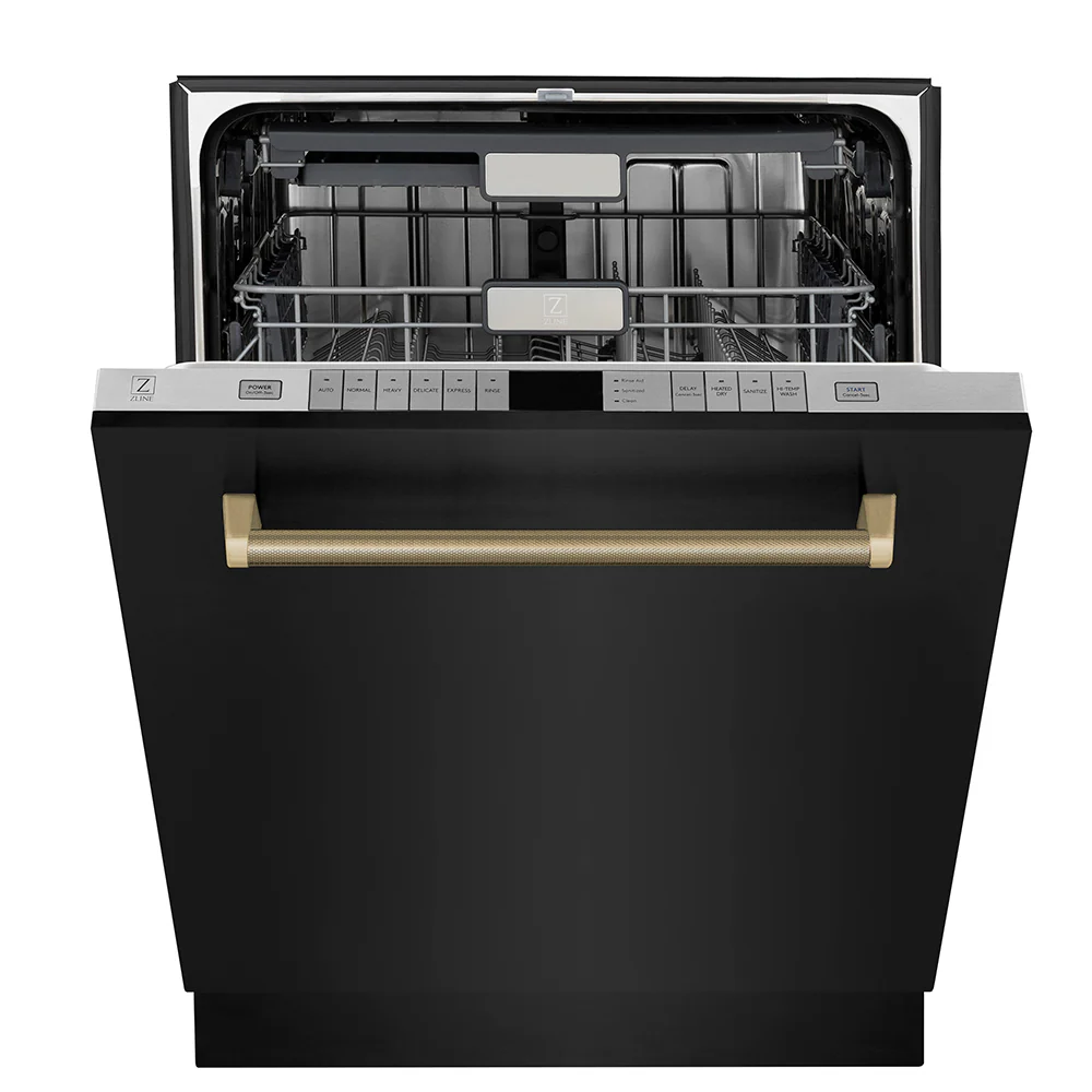 ZLINE Autograph Edition 24 in. Monument Series 3rd Rack Top Touch Control Tall Tub Dishwasher in Black Stainless Steel with Champagne Bronze Helix Handle, 45dBa (DWMTZ-BS-24-KCB) - Image 3