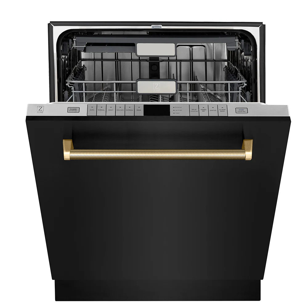 ZLINE Autograph Edition 24 in. Monument Series 3rd Rack Top Touch Control Tall Tub Dishwasher in Black Stainless Steel with Polished Gold Helix Handle, 45dBa (DWMTZ-BS-24-KG) - Image 3