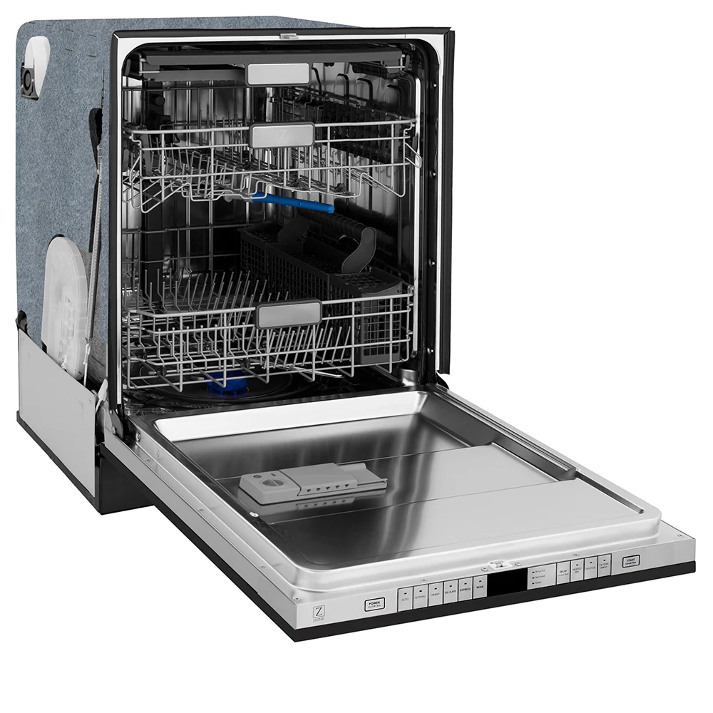 ZLINE Autograph Edition 24 in. Monument Series 3rd Rack Top Touch Control Tall Tub Dishwasher in Black Stainless Steel with Polished Gold Helix Handle, 45dBa (DWMTZ-BS-24-KG) - Image 4