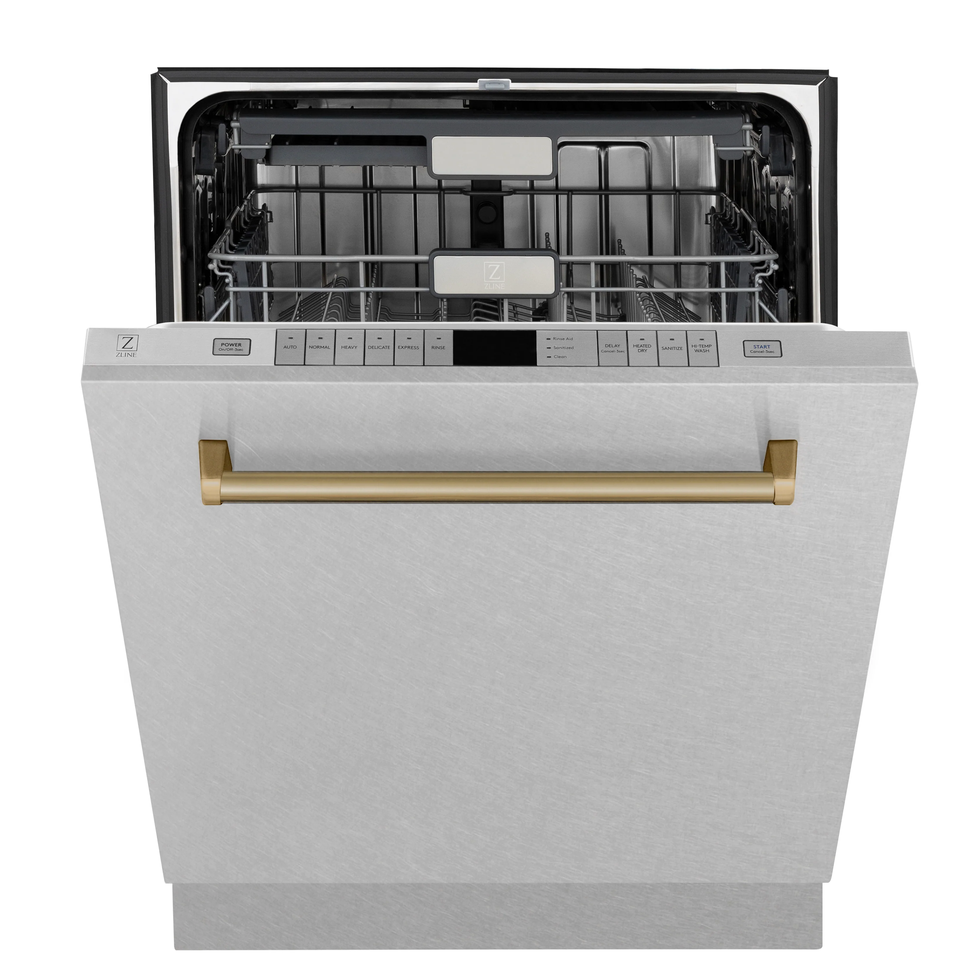 ZLINE Autograph Edition 24" Monument Series 3rd Rack Top Touch Control Tall Tub Dishwasher in Fingerprint Resistant Stainless Steel with Champagne Bronze Handle, 45dBa (DWMTZ-SN-24-CB) - Image 3