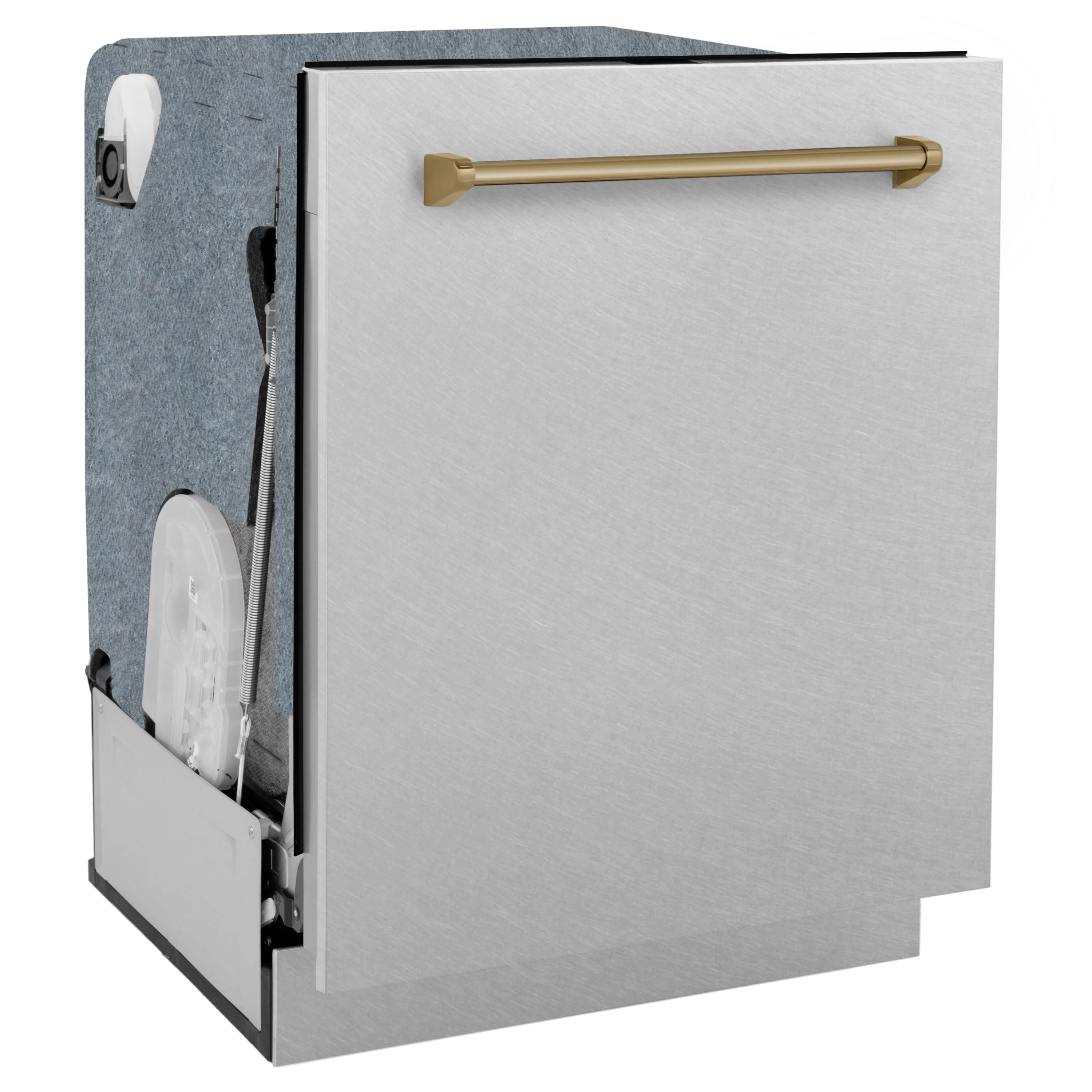 ZLINE Autograph Edition 24" Monument Series 3rd Rack Top Touch Control Tall Tub Dishwasher in Fingerprint Resistant Stainless Steel with Champagne Bronze Handle, 45dBa (DWMTZ-SN-24-CB) - Image 4
