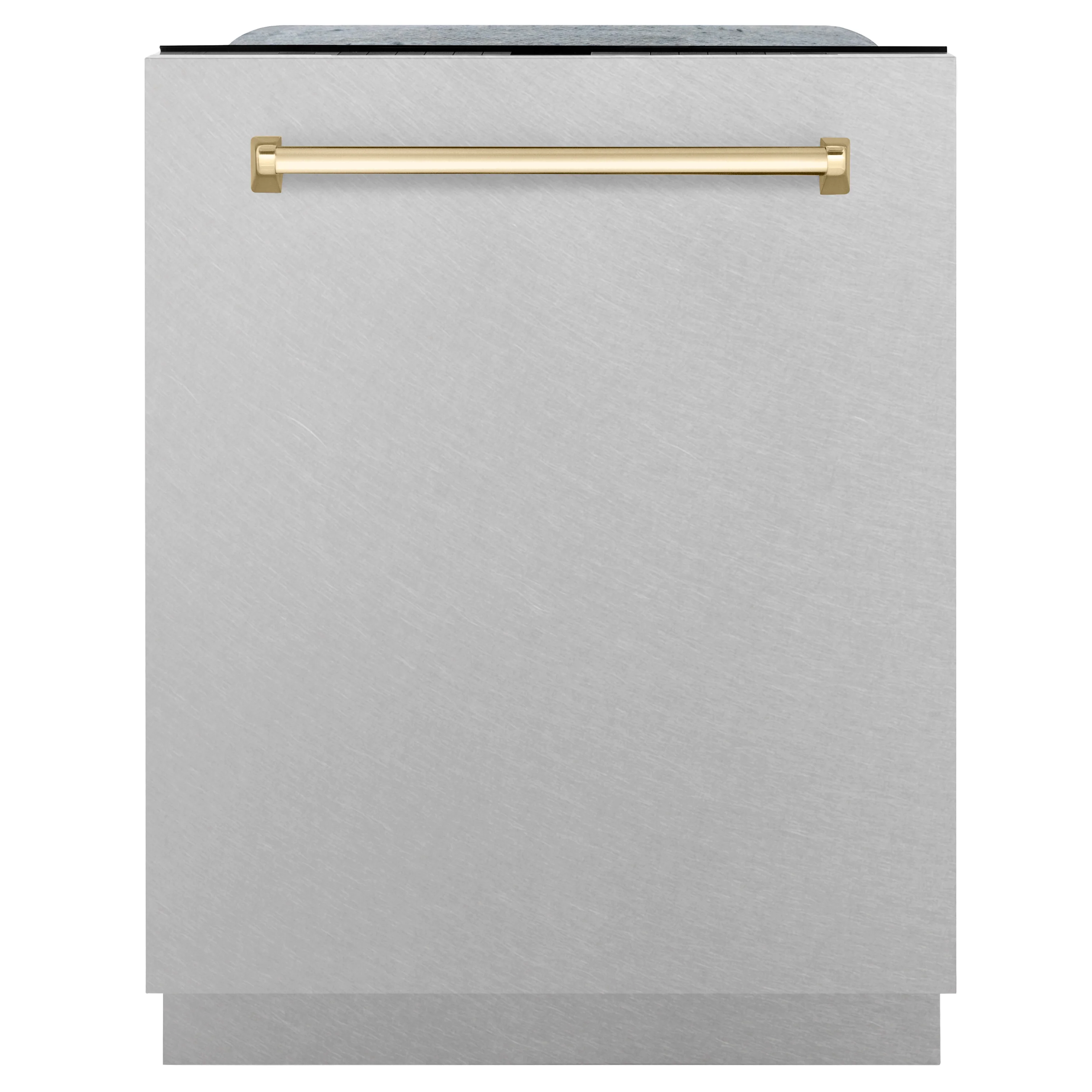 ZLINE Autograph Edition 24" Monument Series 3rd Rack Top Touch Control Tall Tub Dishwasher in Fingerprint Resistant Stainless Steel with Polished Gold Handle, 45dBa (DWMTZ-SN-24-G) - Image 3