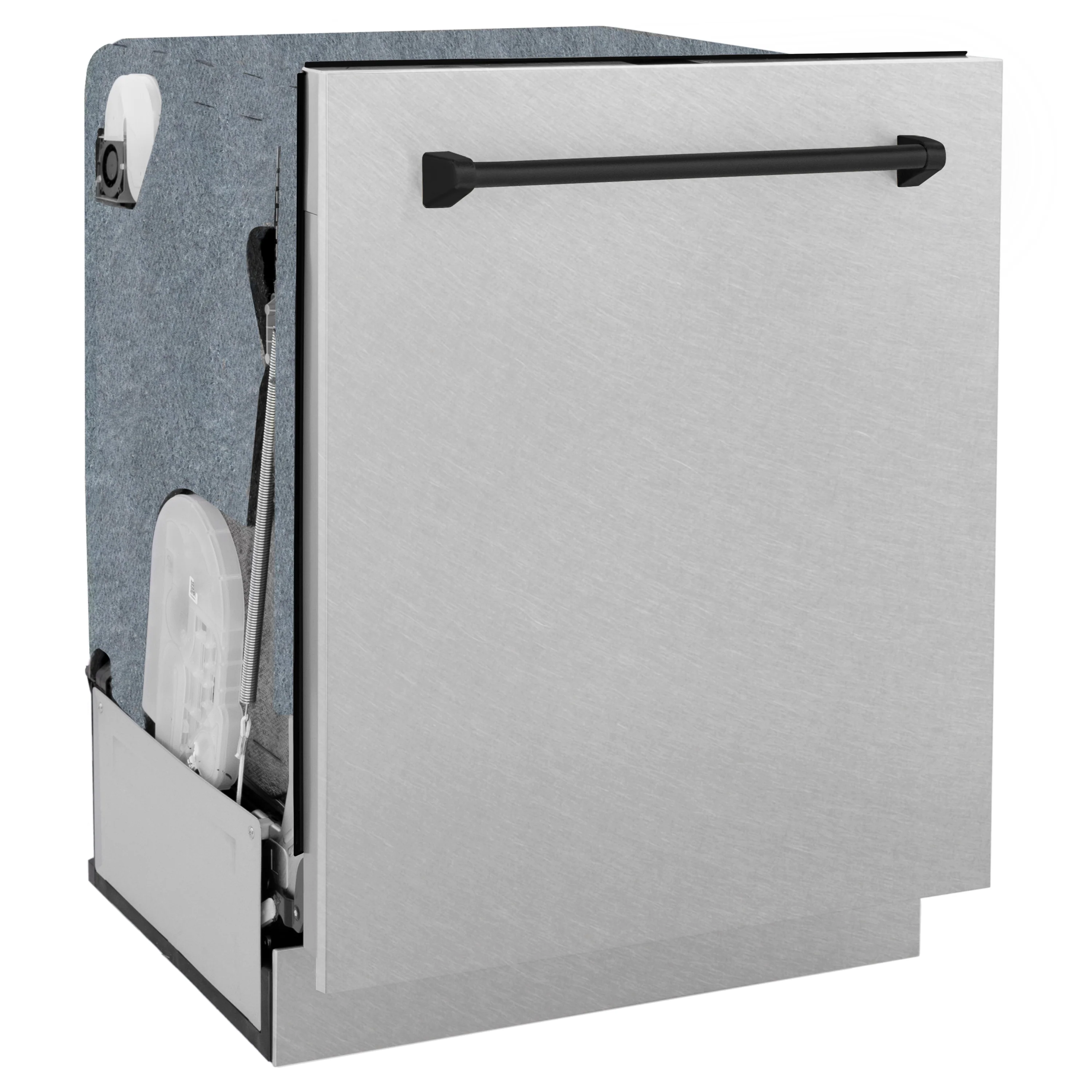 ZLINE Autograph Edition 24" Monument Series 3rd Rack Top Control Built-In Tall Tub Dishwasher in Fingerprint Resistant Stainless Steel with Matte Black Handle, 45dBa (DWMTZ-SN-24-MB)