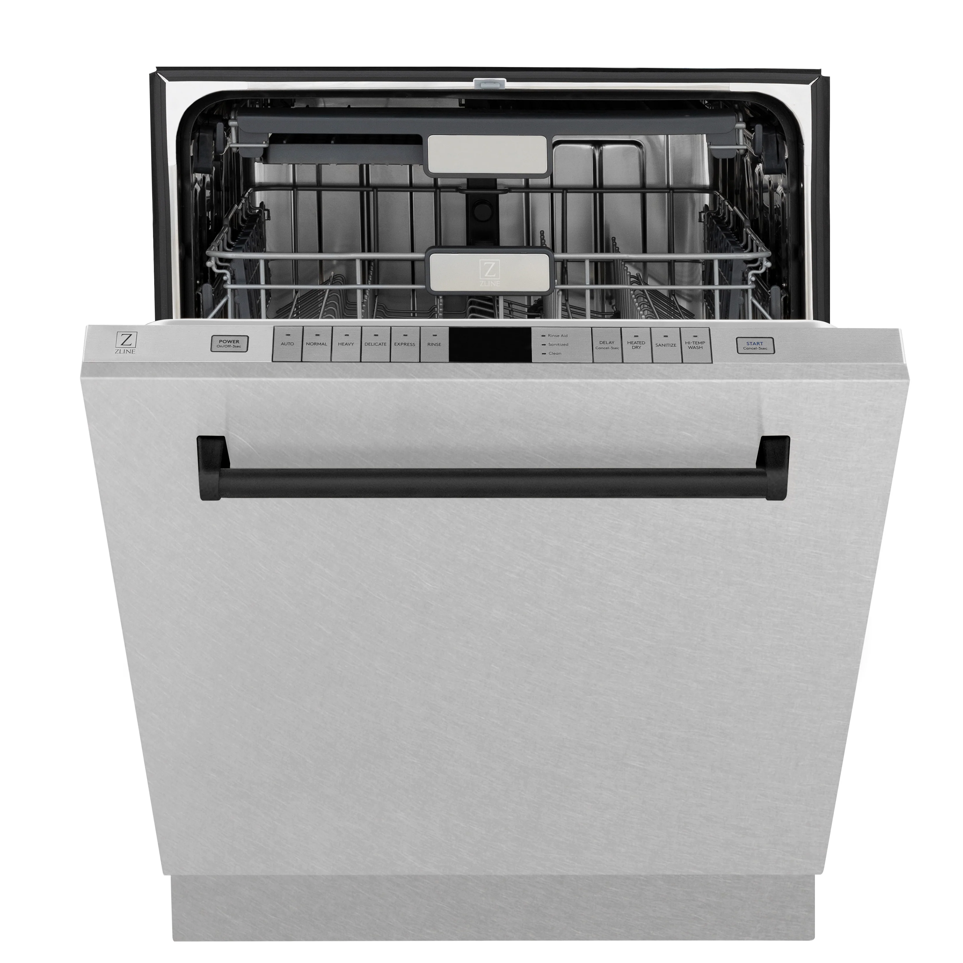 ZLINE Autograph Edition 24" Monument Series 3rd Rack Top Control Built-In Tall Tub Dishwasher in Fingerprint Resistant Stainless Steel with Matte Black Handle, 45dBa (DWMTZ-SN-24-MB) - Image 4